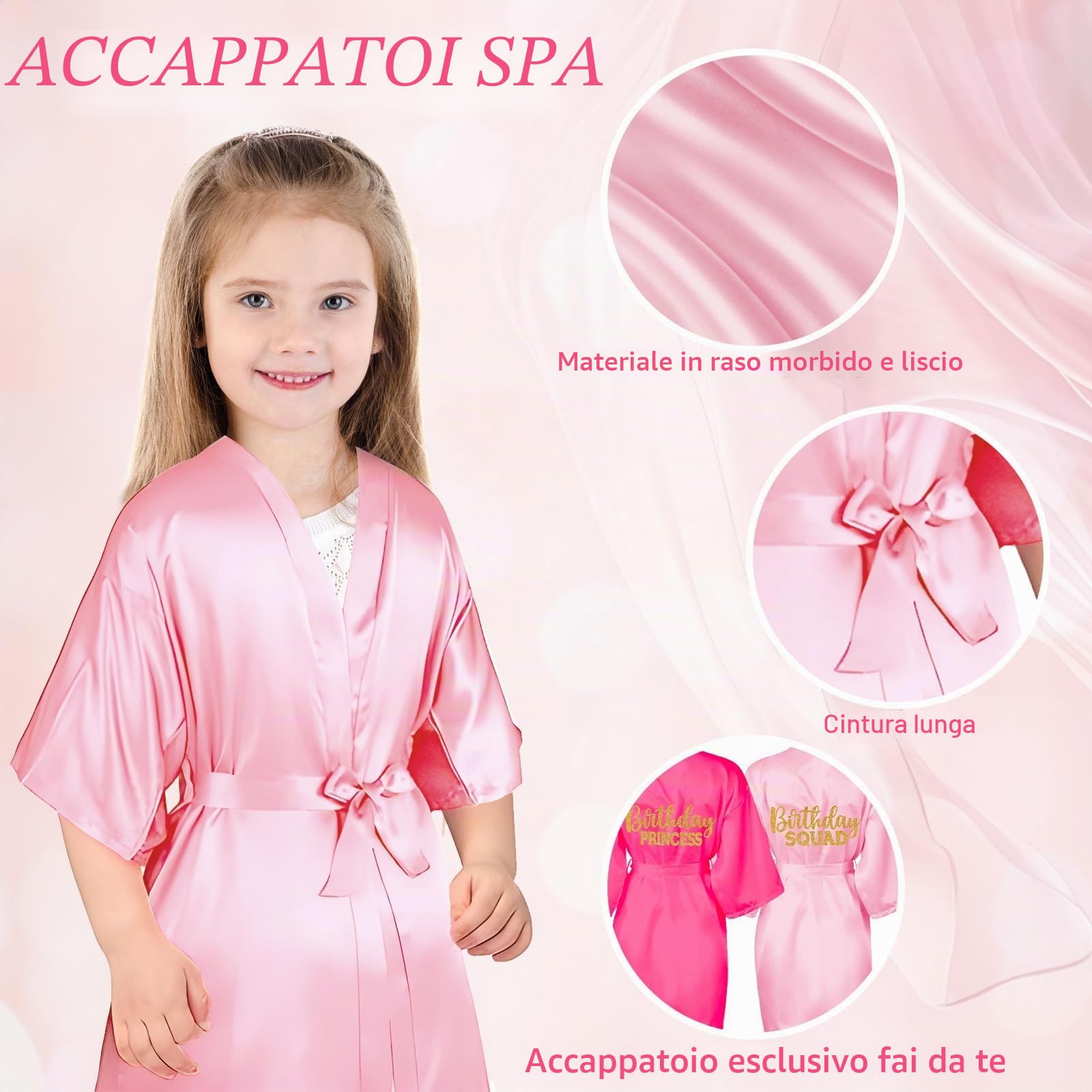 7 accappatoi per ragazze di compleanno, abito da principessa, per feste termali, kimono in raso, per ragazze e donne, per compleanno, pigiama party, lavaggio doccia