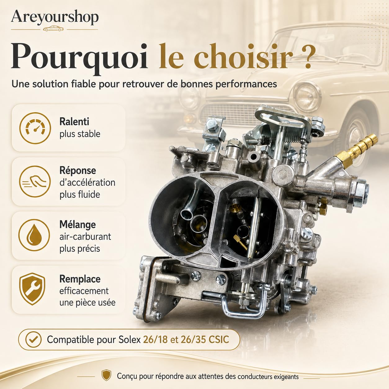Carburateur 26/35 CSIC 602cc pour Citroën 2CV Méhari