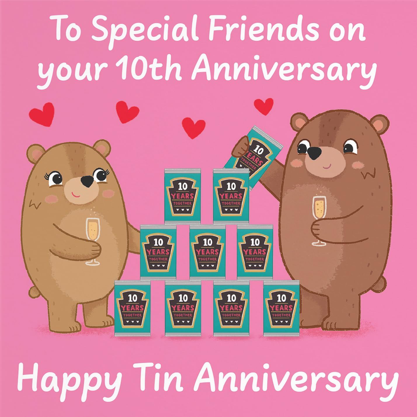 Hunts England - Special Friends 10th Anniversary Card - Tin Anniversary - 10 Years - Cute Fun Bears Card - Love Story Collection - Image 2