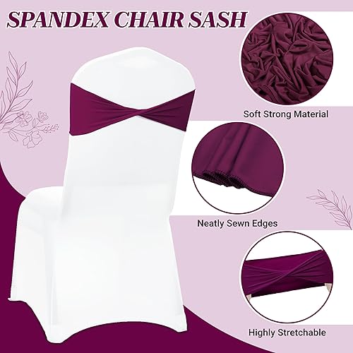 Miniatura 3 de MDS - Paquete de 100 bandas elásticas de elastano para sillas de comedor, lazos sin hebilla deslizante, ajuste universal para bodas, baby shower,