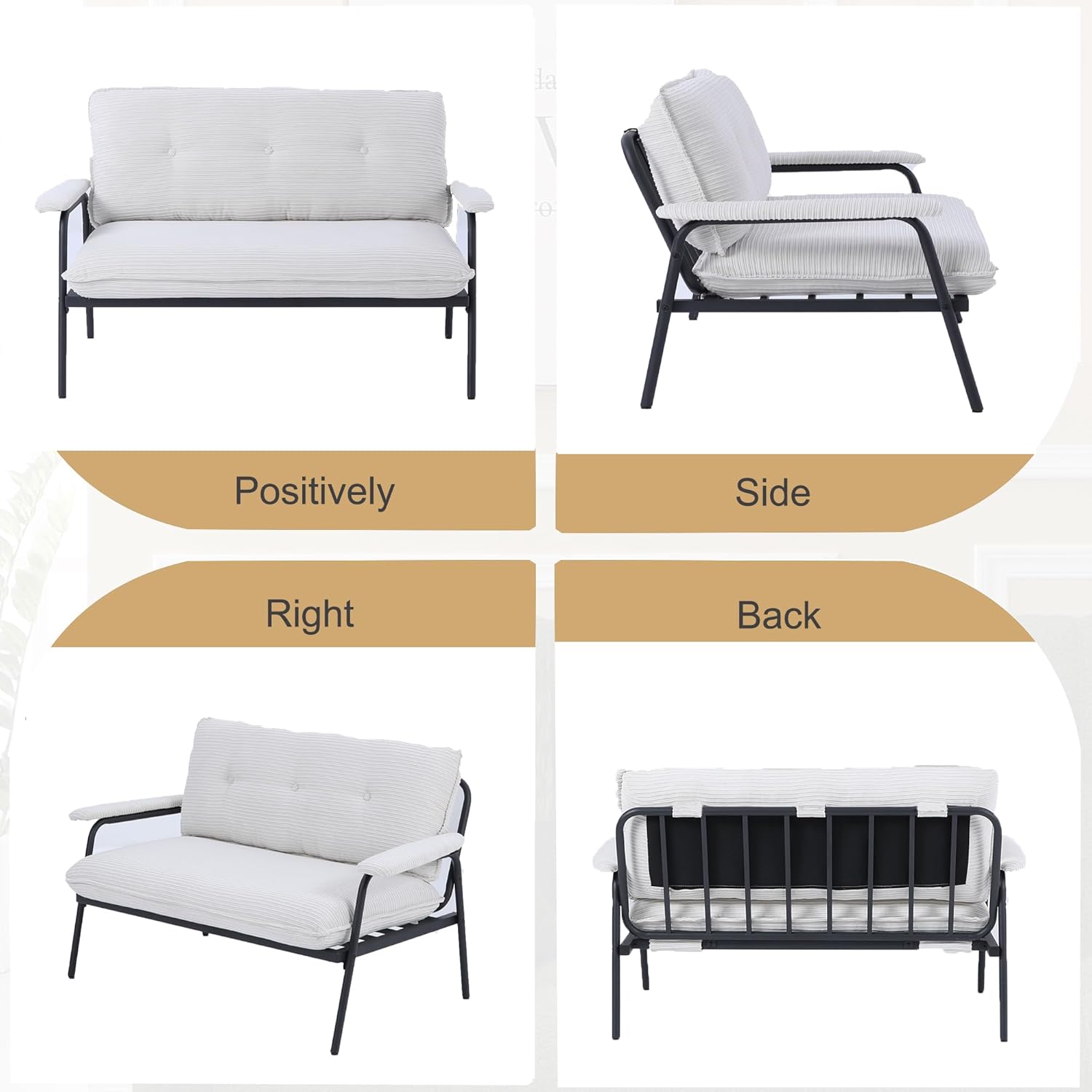 Majnesvon Modern Loveseat Sofa,Comfy Corduroy Couches with Stylish Metal Handrails,52" Small Loveseat for Small Living Room Home Office (Beige)