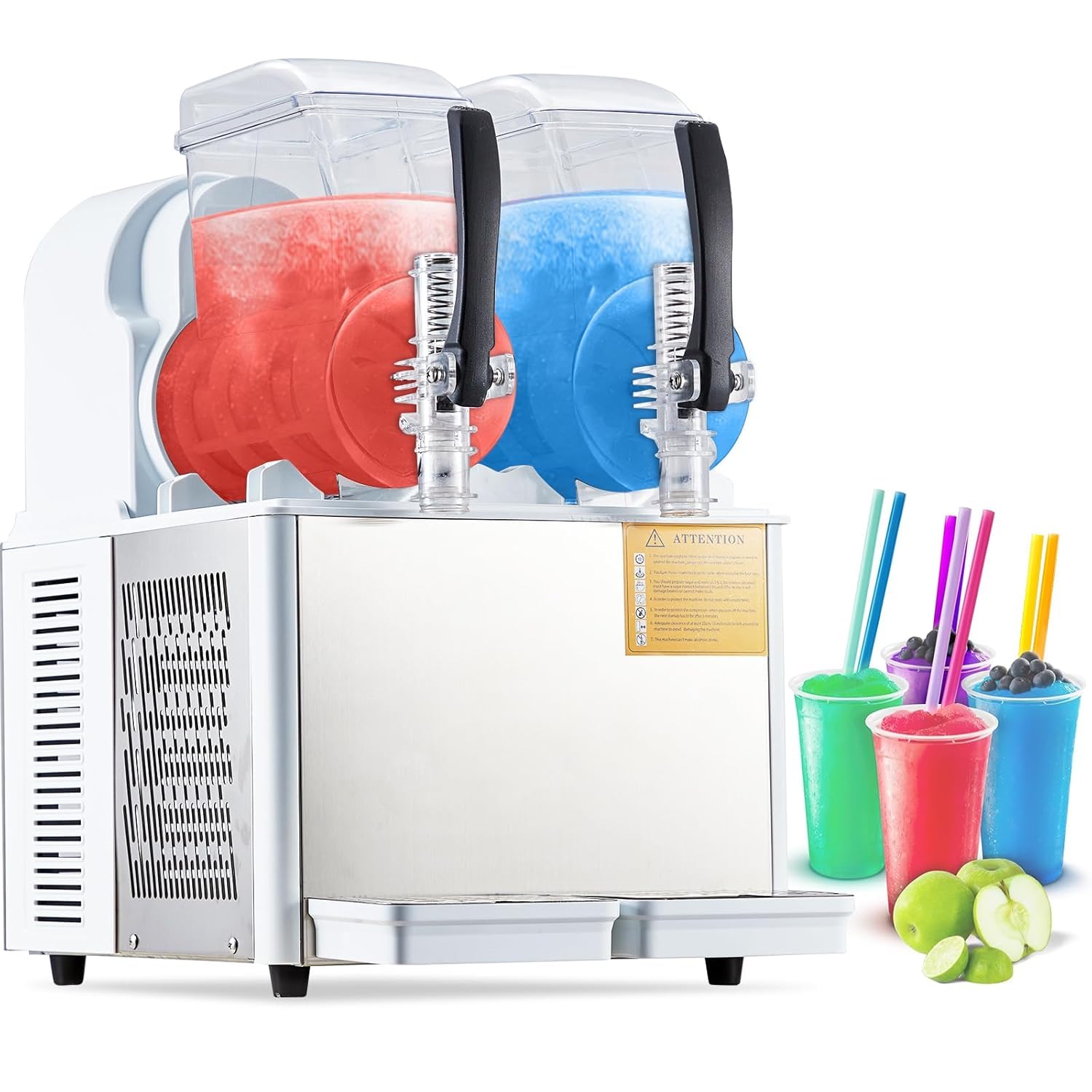 8L/2 Gal Commercial Slushy Machine, Frozen Drink Margarita Machine Smoothie Slushie Maker, Self-Cleaning, 370W Stainless Steel Slushy Machine for Homes, Coffee Shops, Restaurants, White