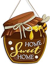 Housewarming Gifts New Home Sweet Home Decor, Welcome Sign for Front Porch, Wood Honey Pot House Warming Ornaments, Rustic Farmhouse Wall Art for Kitchen Livingroom Brown