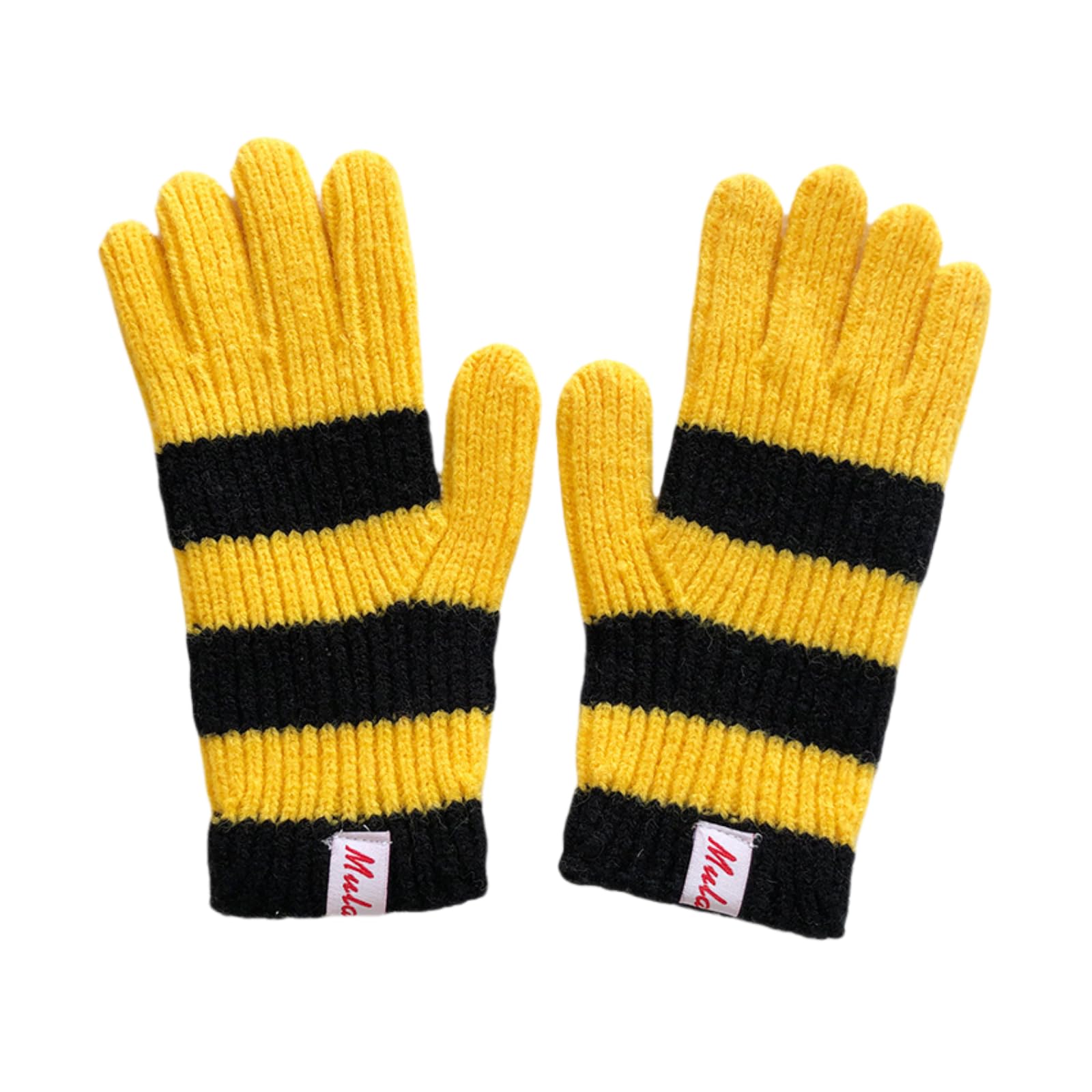 Jinzijinyu Women's Yellow And Black Knitted Warm Gloves Men And Autumn And Winter Striped Gloves Thickened Warm Double Layer Half Finger Gloves Students Writing Mobile Games Fingerless Half Gloves