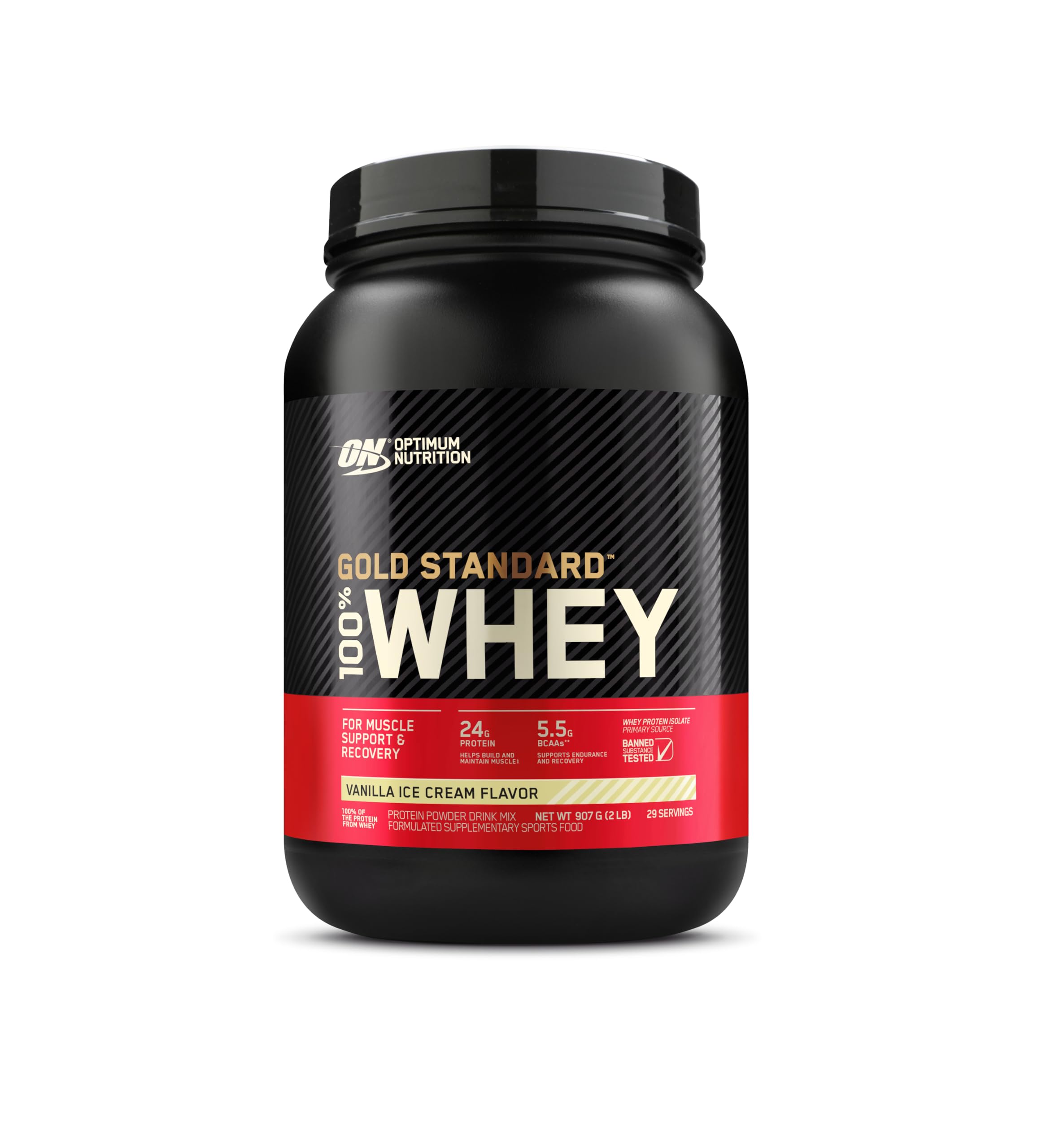 OPTIMUM NUTRITION Gold Standard 100% Whey Protein Powder, Vanilla Ice Cream, 907g