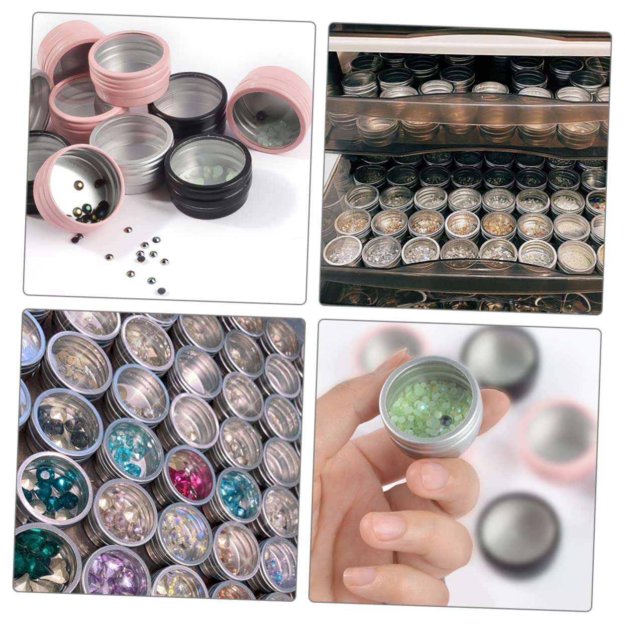 BELLIFFY 2sets Craft Storage Boxes Bead Organizers and Storage Round Aluminum Nail Charms Mini Beads Container 6pcs*2