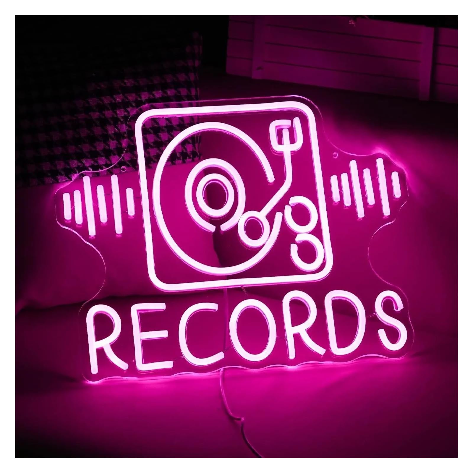 Insegna al Neon Insegna Al Neon Records Per Decorazioni Murali Alimentata Da Musica Per Video, Negozi, Bar, Feste, Camera Da Letto 30x39cm