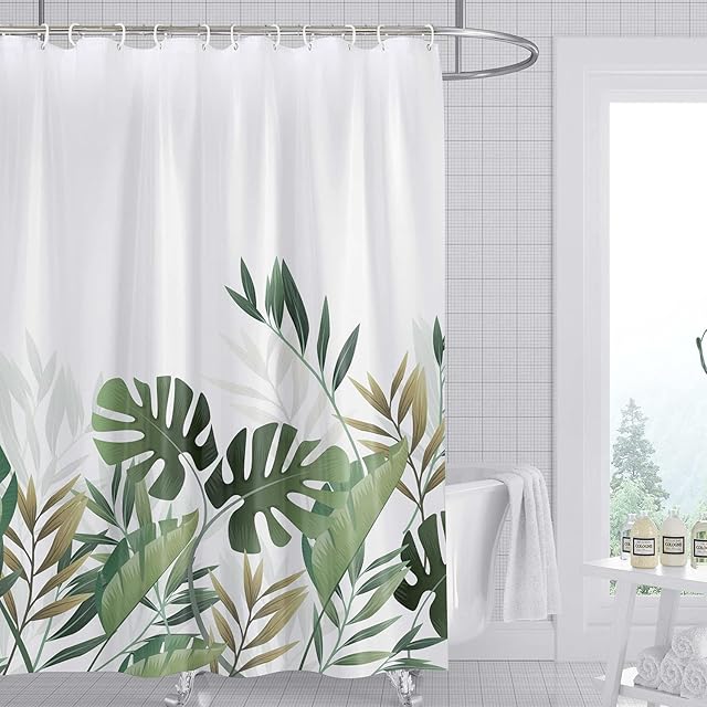 Rock Cloud Floral Shower Curtain, Tropical leaves Plant Watercolor Flowers Fabric Bathroom Curtains Set with Hooks Decorative Botanical Leaves Pattern Machine Washable 72" X 72"