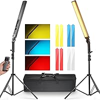 Neewer BH20B 2-Pack Upgraded LED Video Light Sticks with 2.4G Remote, Stands & Filters | 3200K-5600K CRI 97+ for Vlogging, Gaming, Photography