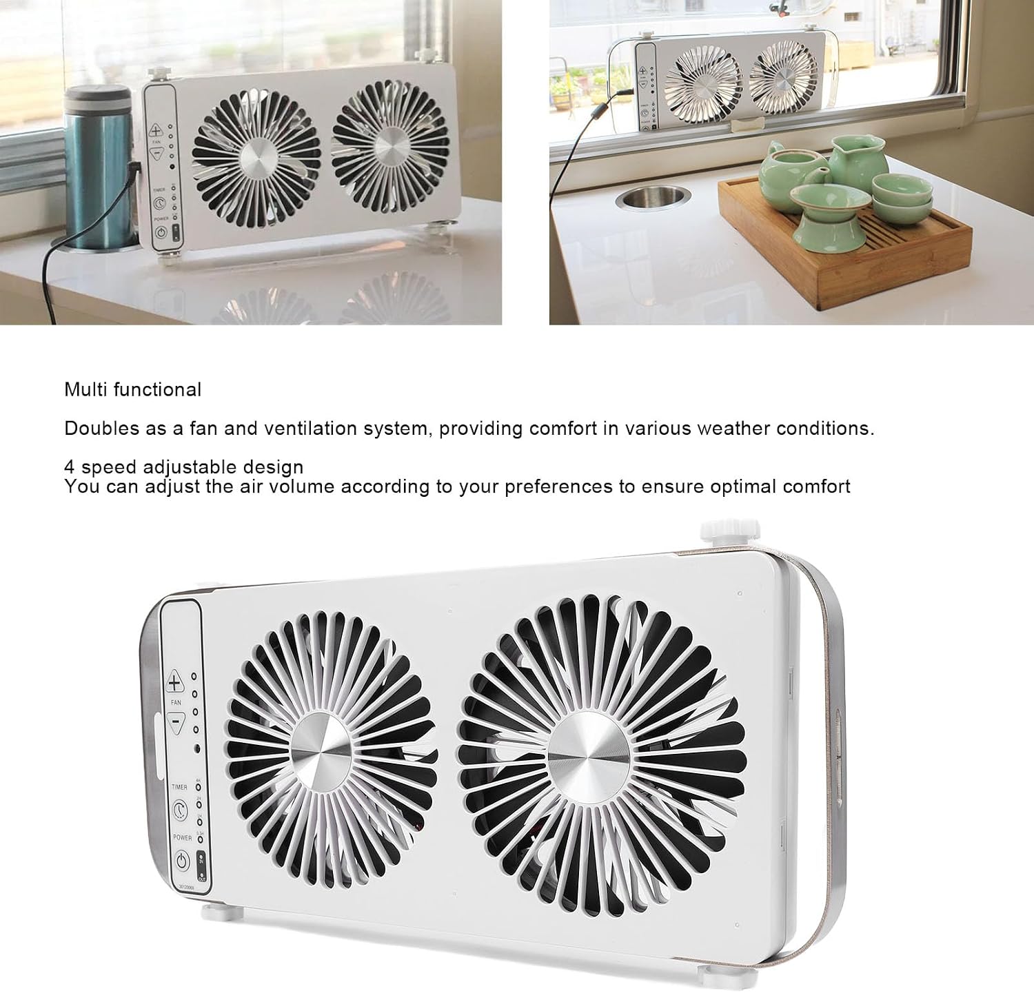 14.76x1.46x7.09in Reversible RV Fan, RV Roof Vent Fan with 4 Speed, Rain Sensor & Remote, Ideal for Motorhome Trailer Ventilation