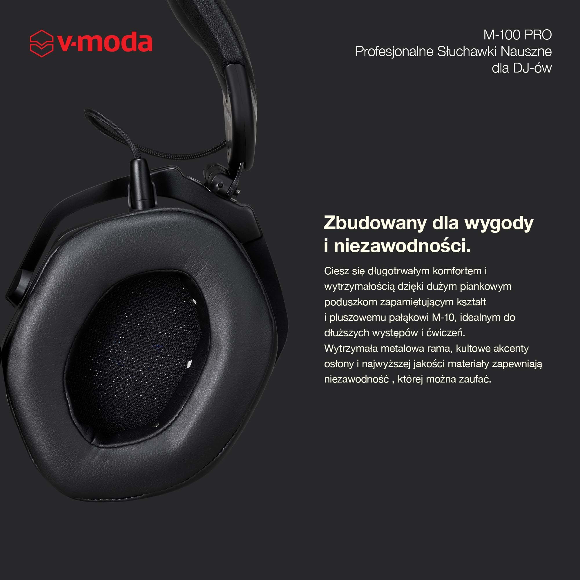 V-MODA M-100 PRO | Profesjonalne Słuchawki Nauszne dla DJ-ów | Stworzone dla Profesjonalnych DJ-ów i Muzyki Opartej na Rytmie | Doskonała Izolacja Dźwięku | Słuchanie Jednym Uchem