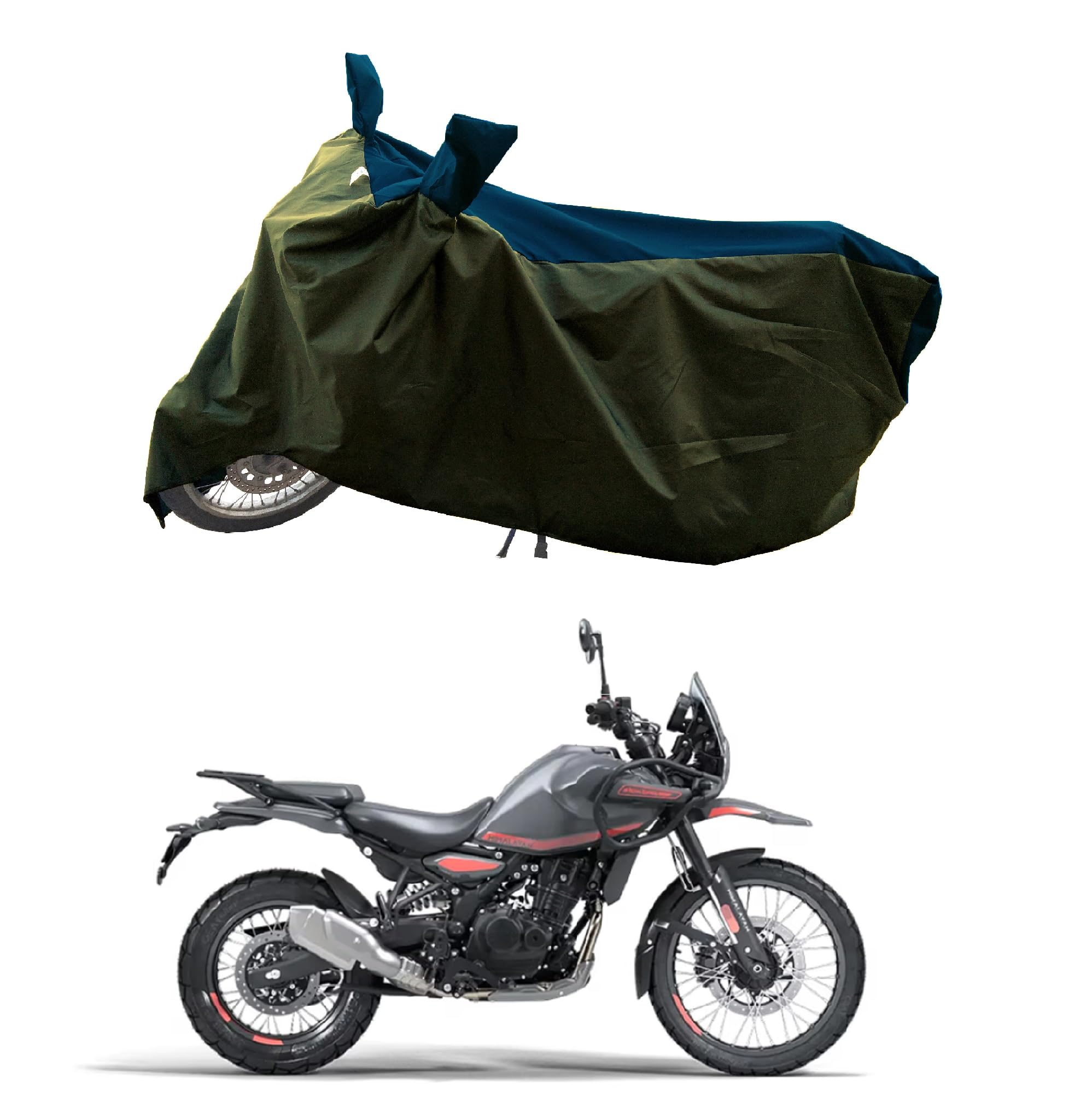 All Weather Protection Bike Cover for New RE Himalayan 450 Bike Cover with Water-Resistant and Dust Proof Premium 190T Fabric_Navy Stripe with Olive Body