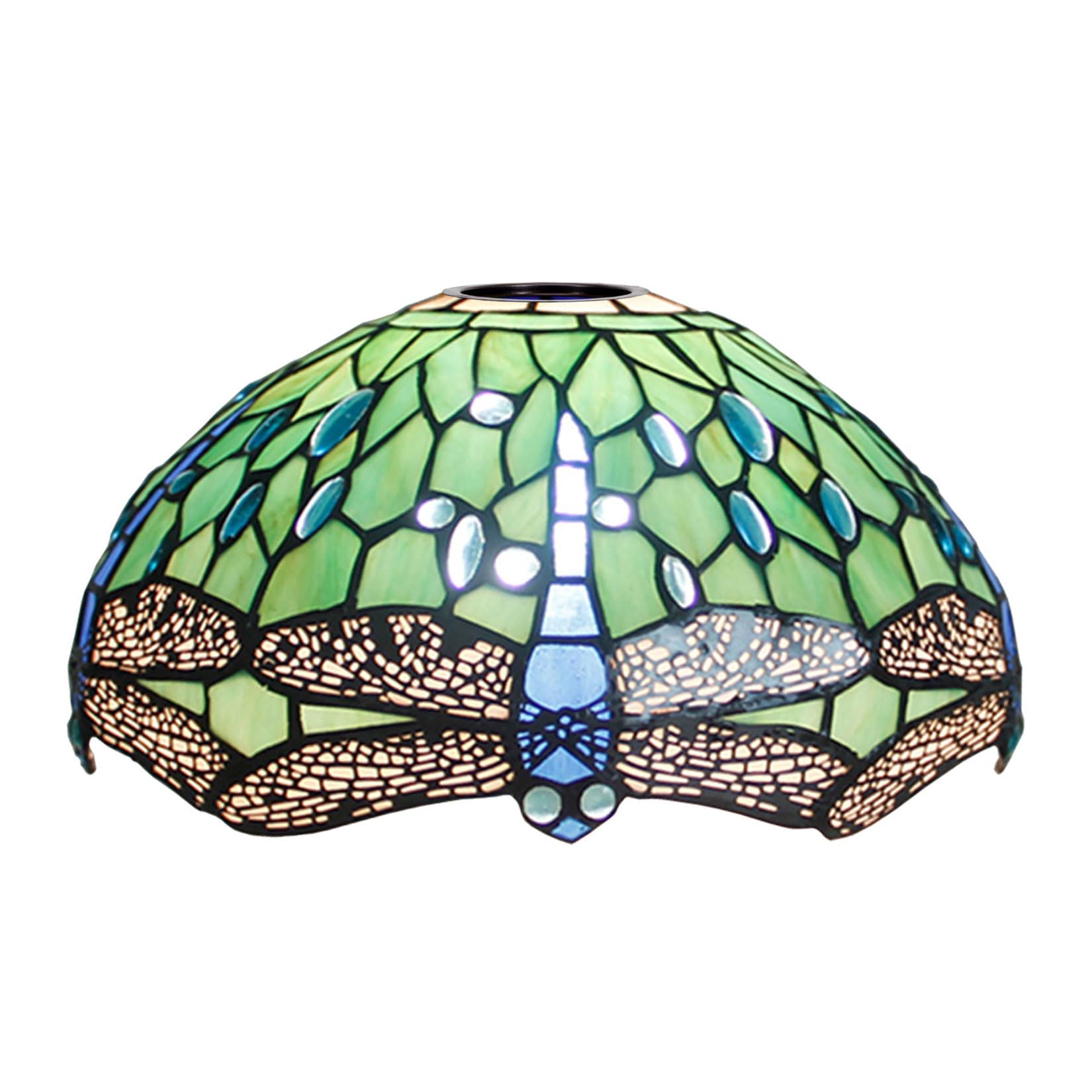SaryEdge Dragonfly Tiffany Lamp Shade Replacement, 12X7 Inch Stained Glass Lampshades, Only 1-5/8-Inch Fitter Opening for Arched Floor Lamp Torchiere Lamp Pendant Light Ceiling Lamp,Gr，Green