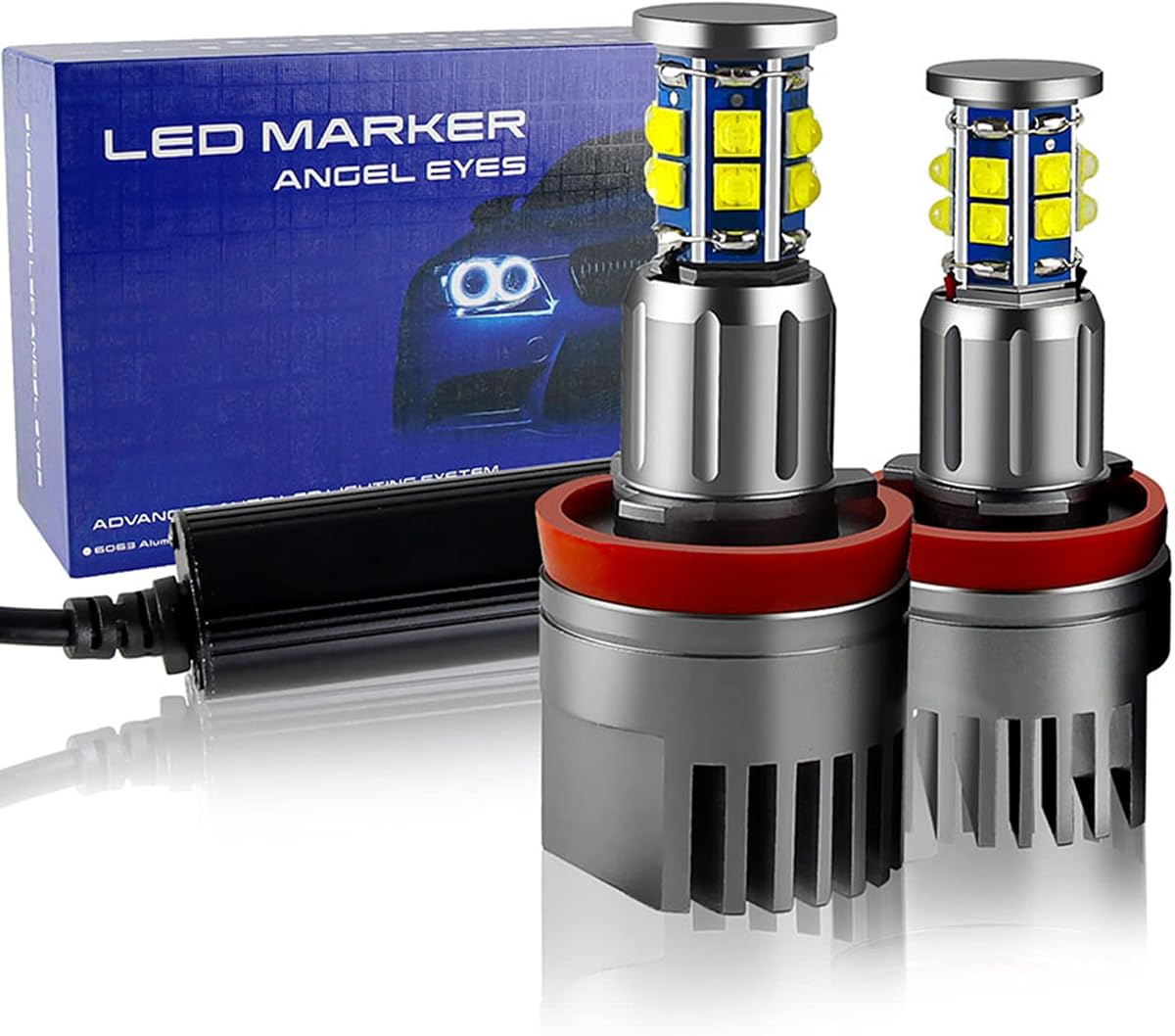 Bombilla LED H8 con halo de ojos de ángel compatible con BMW E90 E92 E70 E71 E82 E89 M6 1 3 5 Series X5 X6 Z4, 6000K Xenon 120W Lámparas blancas Luces de posición