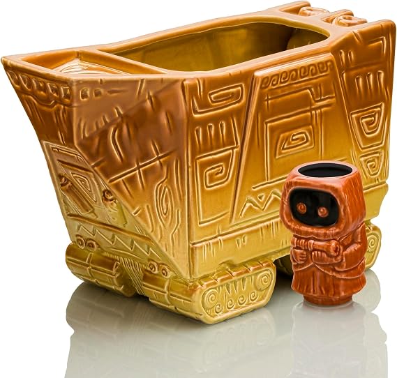 Geeki Tikis Star Wars Sandcrawler Punch Bowl Set With Jawa Mini Muglet | Cocktail Tumbler Shot Glasses and Party Snack Bowl