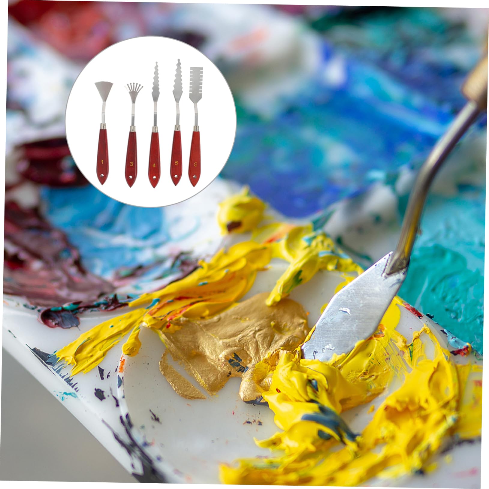 Housoutil Stainless Palette Knife Set 5pcs Oil Painting Scrape Tools Art Mixing Spatula for Artists