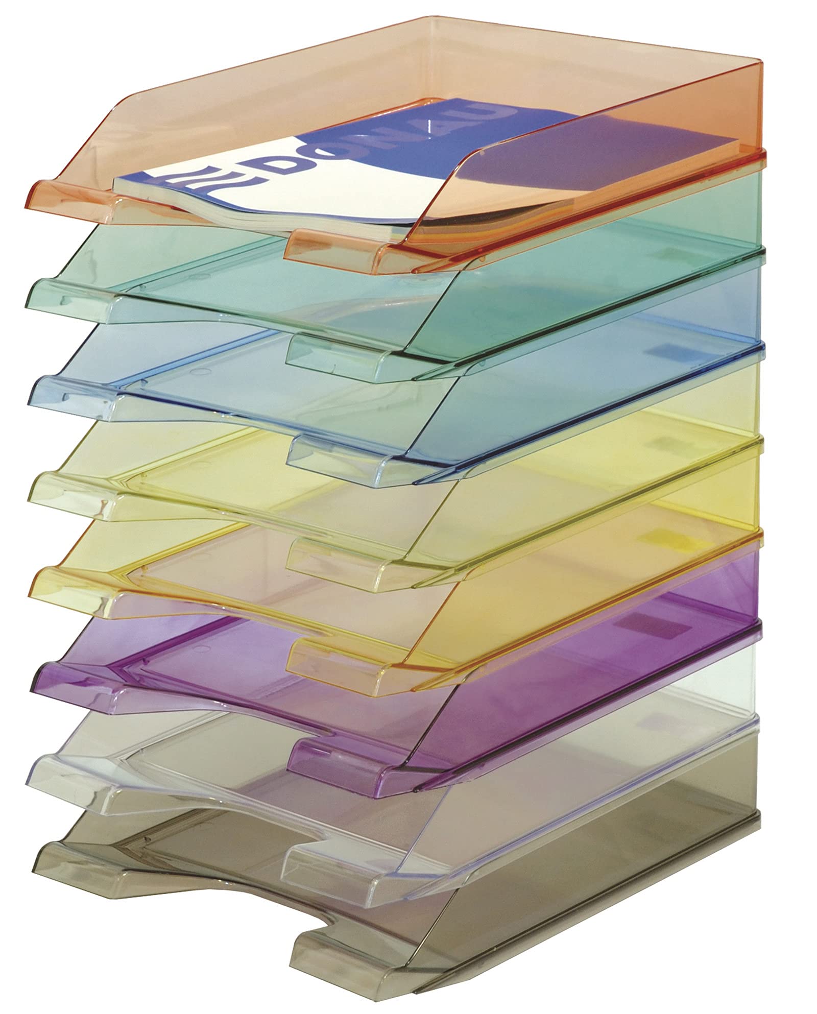 DONAU Vassoio portalettere standard, trasparente, blu, confezione da 6 – A4 / vassoio per lettere moderno e impilabile/trasparente/trasparente/vassoio da scrivania/polistirolo