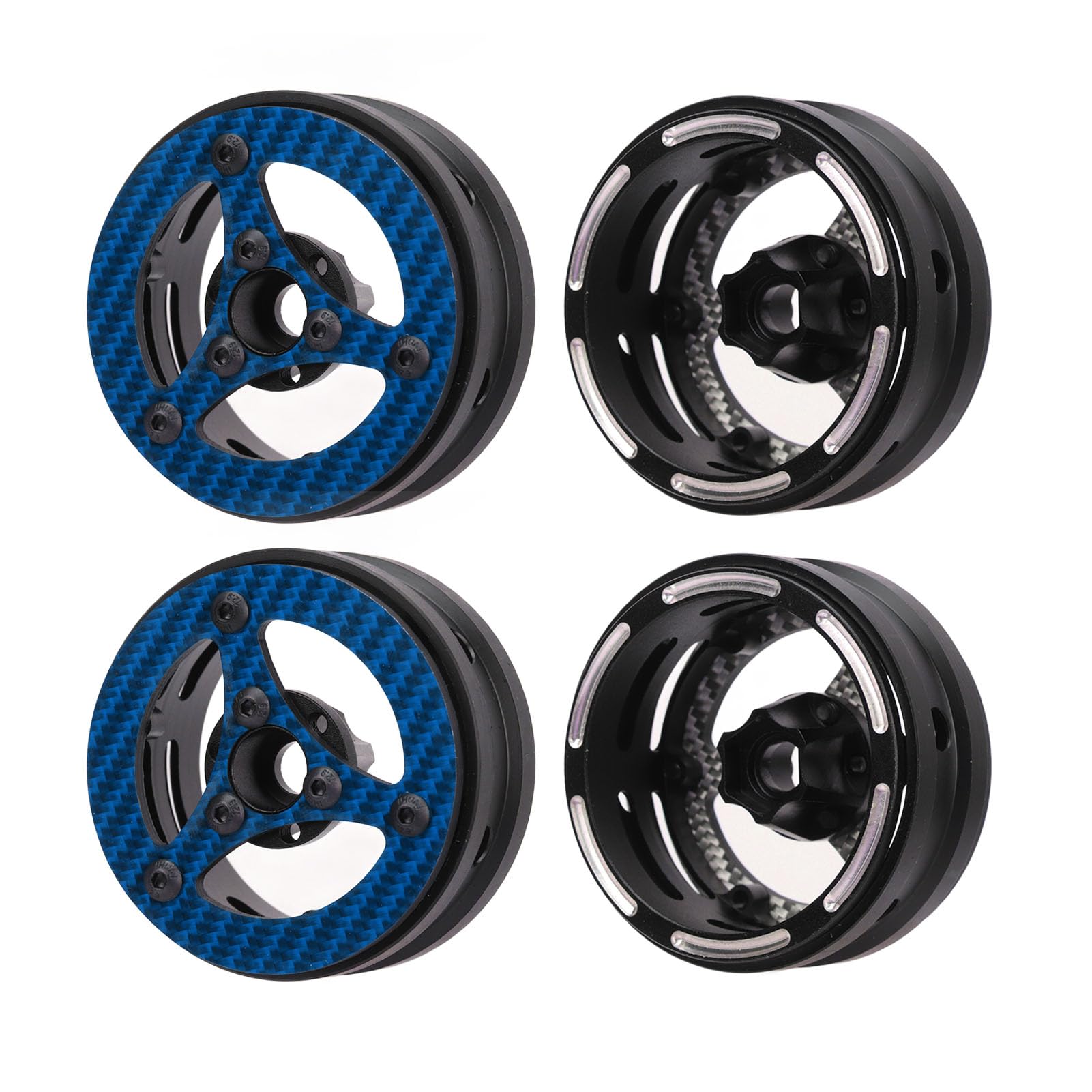 do felg samochodowych 1/10 RC, włókno węglowe o wysokiej wytrzymałości, tylna pokrywa ze stopu, do SCX10, do RR10, średnica 59 mm, szerokość 27 mm, terenowe, wspinaczka (Niebieski)