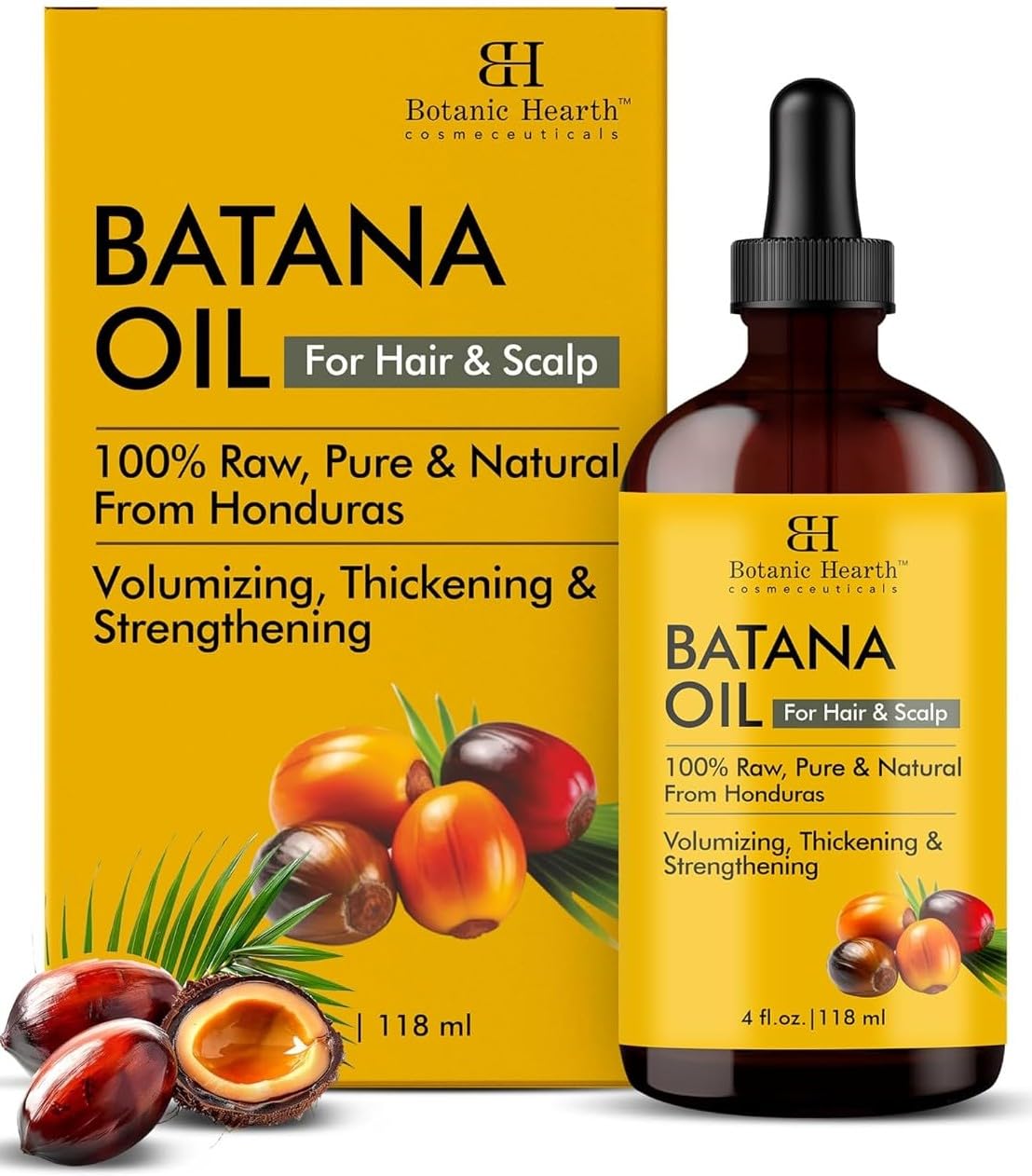 Botanic HearthBatana Oil for Hair Growth | 118 ML |Natural, Unrefined & Organic, Sourced from Honduras - Enhances Hair Thickness, Prevents Hair Loss, Repairs Damaged Hair for Men & Women