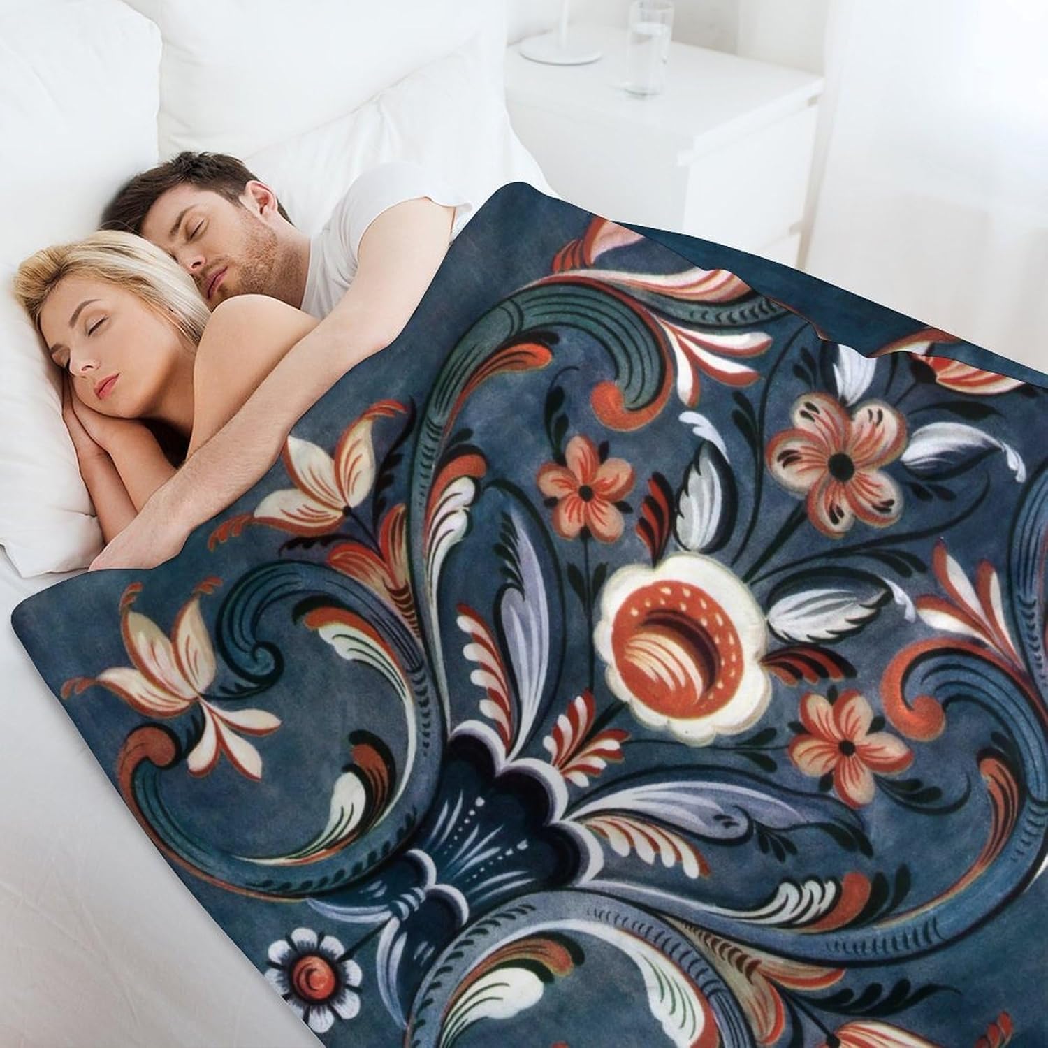 Norwegian Rosemaling Folk Style Flannel Throw Blanket Ultra-Soft Cozy Plush Blankets for Couch Chair Bedroom Living Room Air Conditioning Room 50"x60" - Image 4