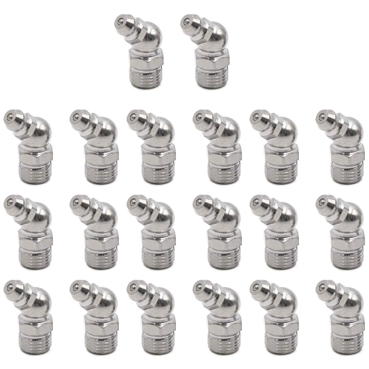 COMOK Silver Tone 45 Degree Stainless Steel Grease Nipple Car Use Fitting 20pcs (M10)