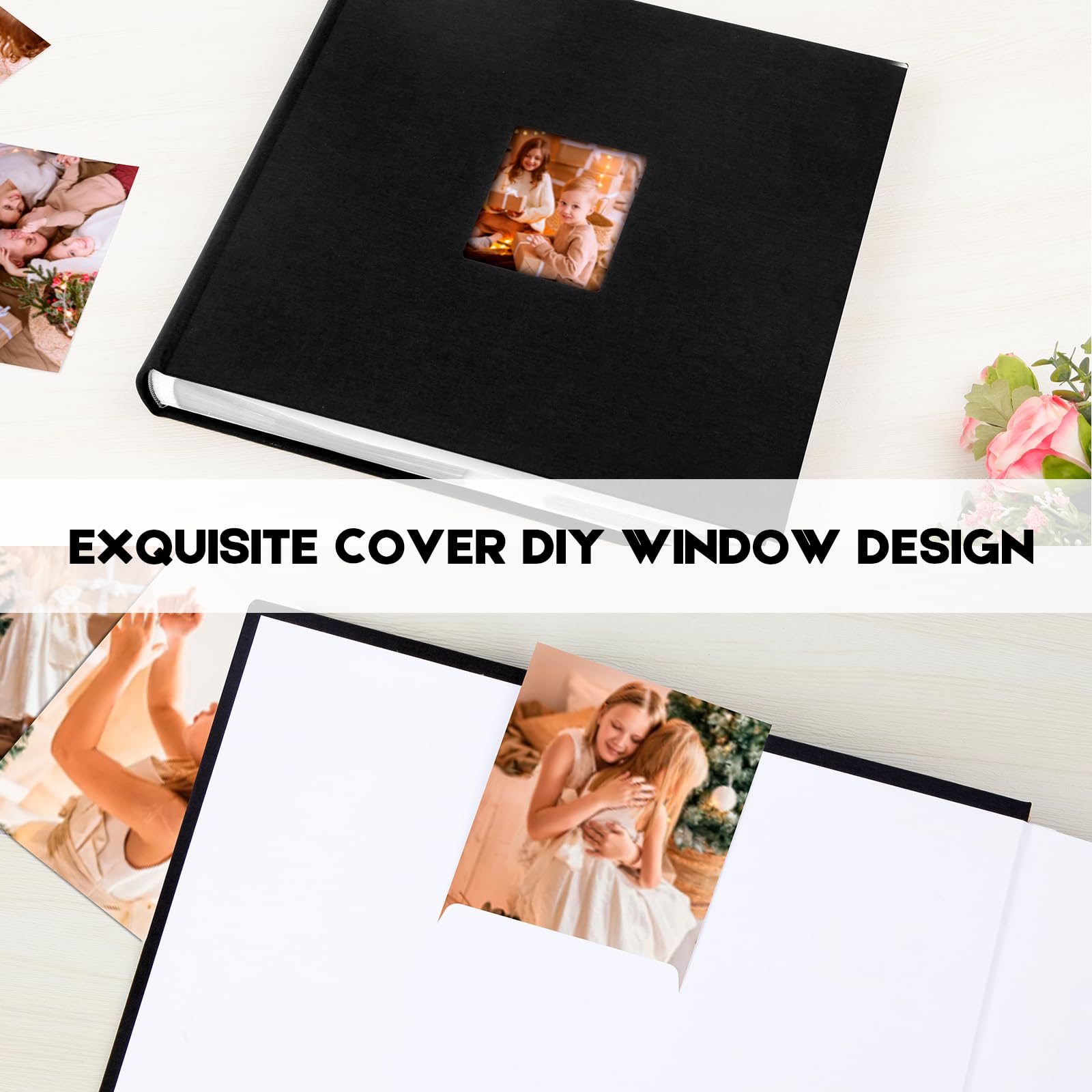 Album grande 10 x 15 cm, 600 foto, copertina con cornice in lino, album da 10 x 15 cm, album di nozze 10 x 15 cm, matrimonio, bambini, vacanze in famiglia, album di fidanzamento per bambini (nero)