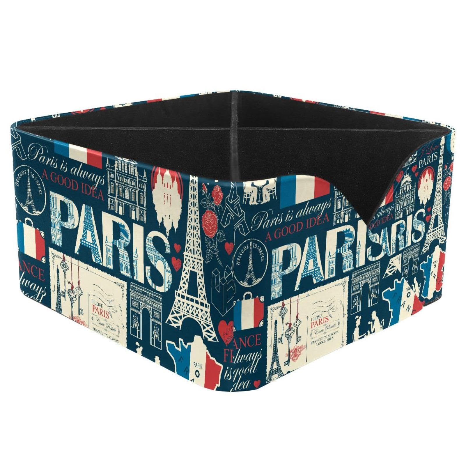 KengjuTesu France Paris Eiffel Tower Desktop Organizer Pen Holder, Rectangular Pencil Cup for Office, Study and Makeup Stations