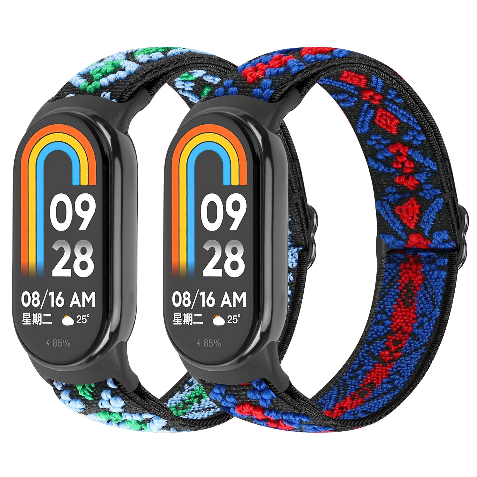 SHIJZWD 2 Pezzi Cinturino Compatibile con Xiaomi Mi Band 8 per Donna Uomo, Cinturino Sportivo Elastico Nylon Solo Loop Bracciale di Ricambio per Xiaomi Mi Smart Band 8