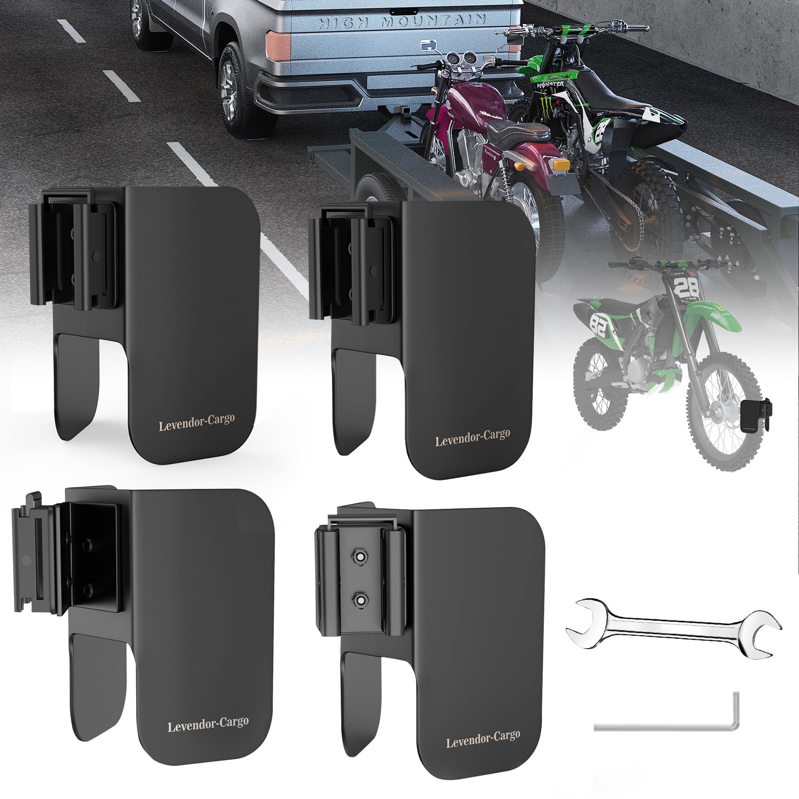 4 Pack E-Track Dirt Bike Wheel Chock Supports tire up to 6",Black,Heavy Duty 10 Gauge Steel E-Track Wheel Chock for Motorcycle,E-Track Wheel Chock for Trailer &amp; Trucks &amp; Garage,E-Track Accessories