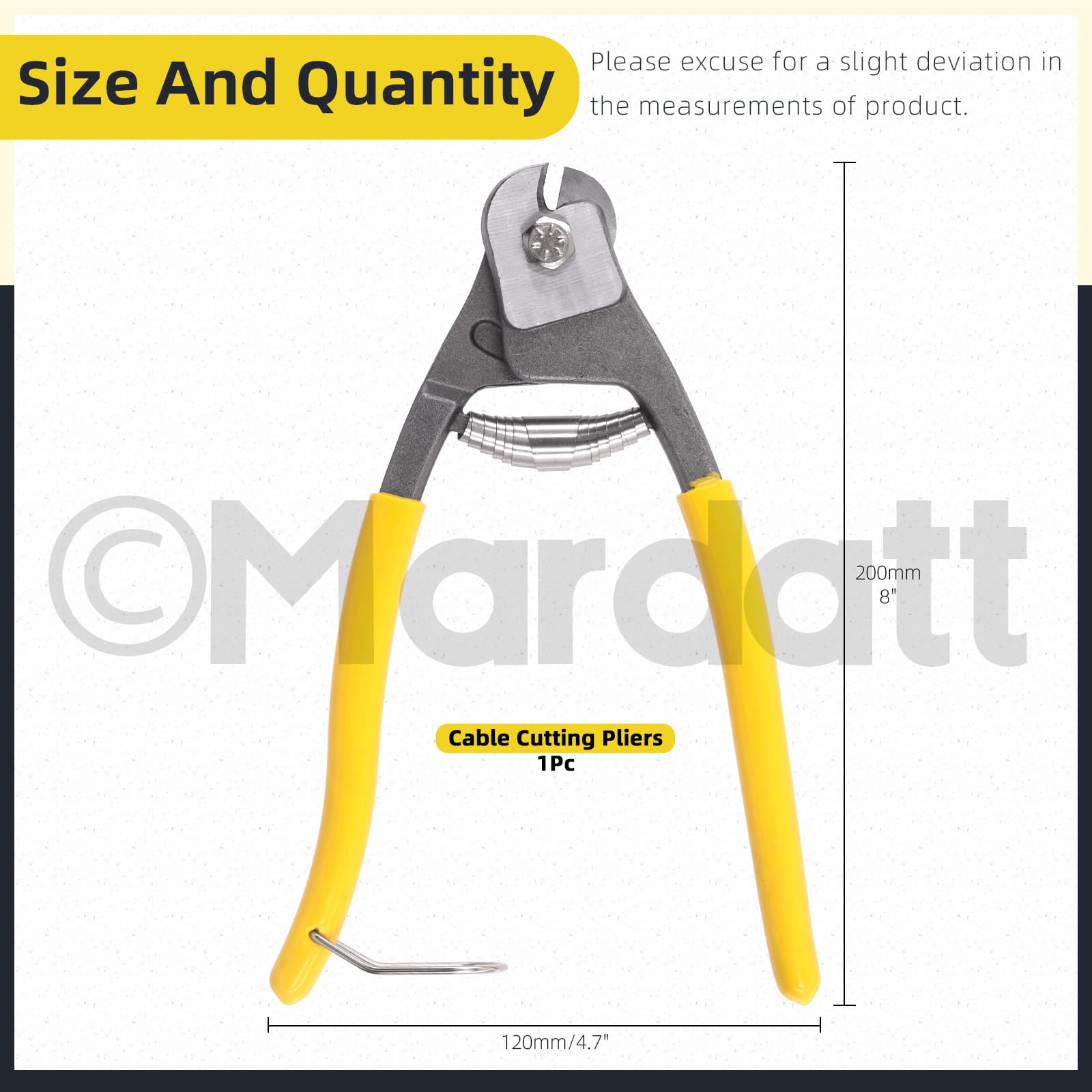 Mardatt 8" Cable Wire Cutter, Stainless Steel Cable Cutter Heavy Duty Wire Cutter Wire Rope Cutter Tool Inner Outer Bicycle Brake Shift Cable Cutting Pliers for Stainless Steel Wire Rope Railing Cable - Image 2