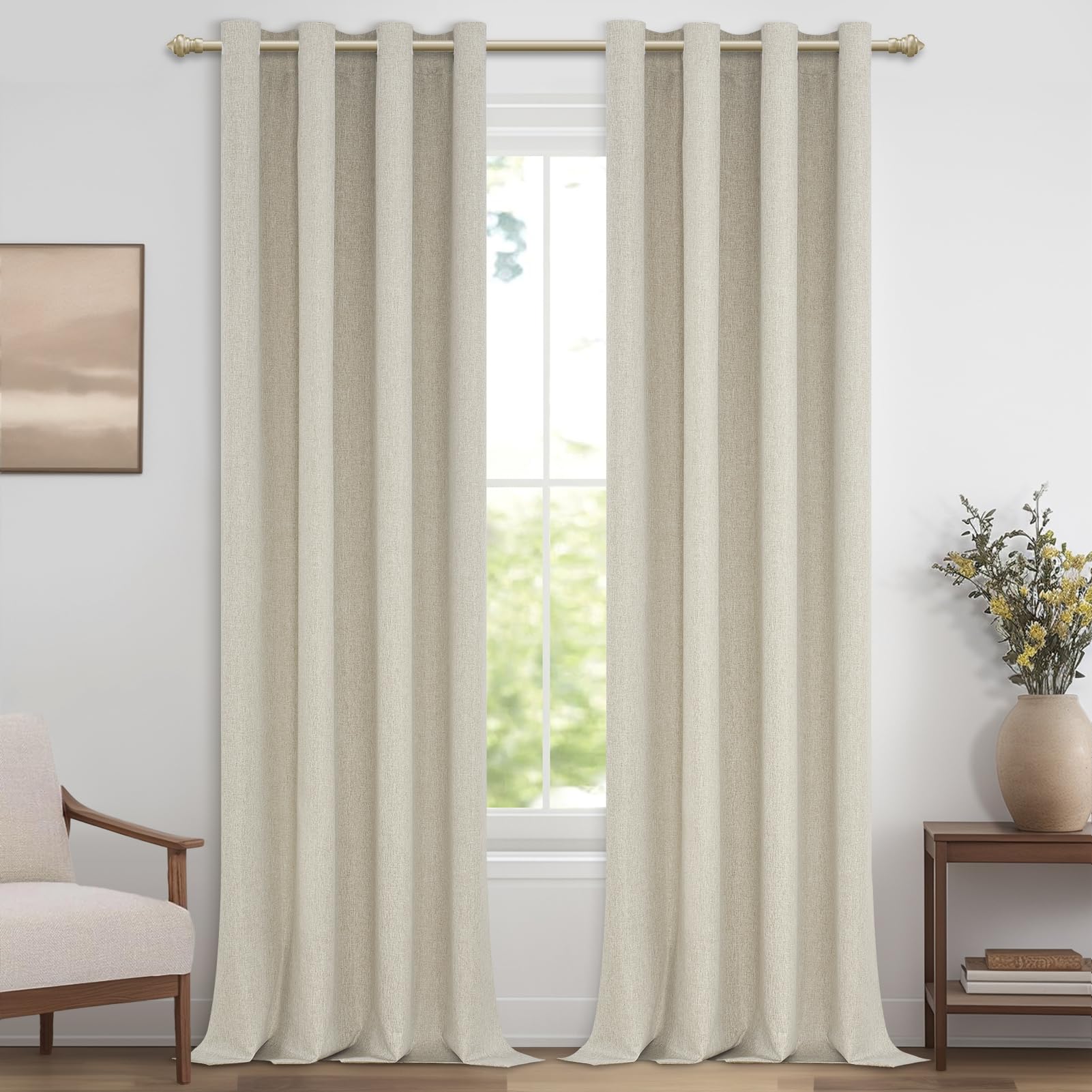 MRTREES Schallschutz Vorhang Blickdicht Leinenoptik Schlafzimmer Naturfarben 100% Verdunkelungsvorhang Gardinen Schals 2 Set mit Ösen Thermo Vorhänge Gegen Kälte 300 cm Lang 140 cm Breit