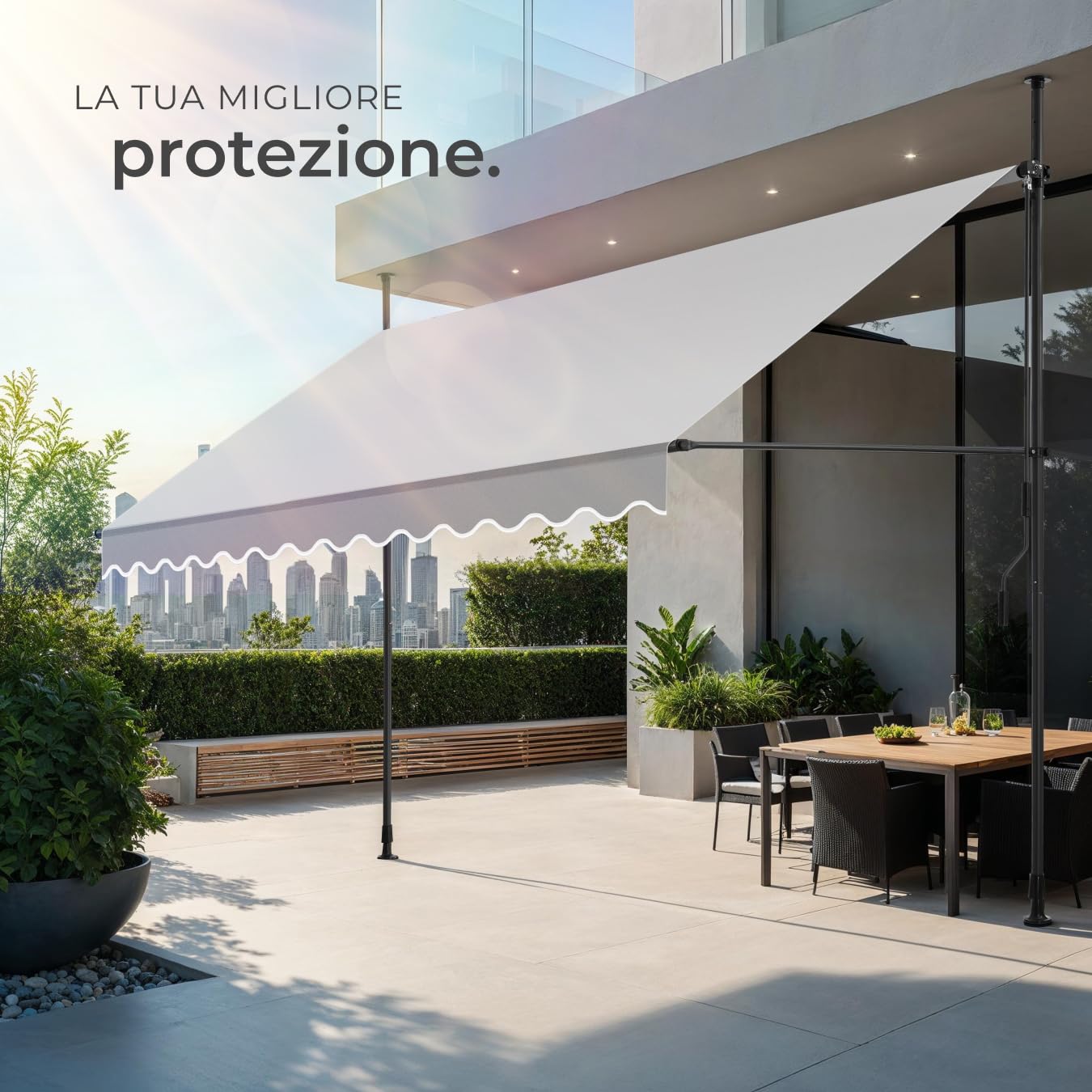 Tectake Tenda da Sole a Morsetto Regolabile 350x180cm Grigio Chiaro Impermeabile UV