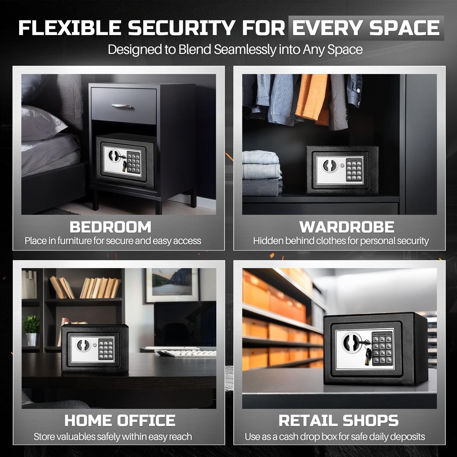 Flexzion Cassaforte elettronica con serratura, Cassetta di sucurezza con fessura per posta da muro per soldi documenti, Tastierino digitale portavalori blocco combinazione di sicurezza casa ufficio