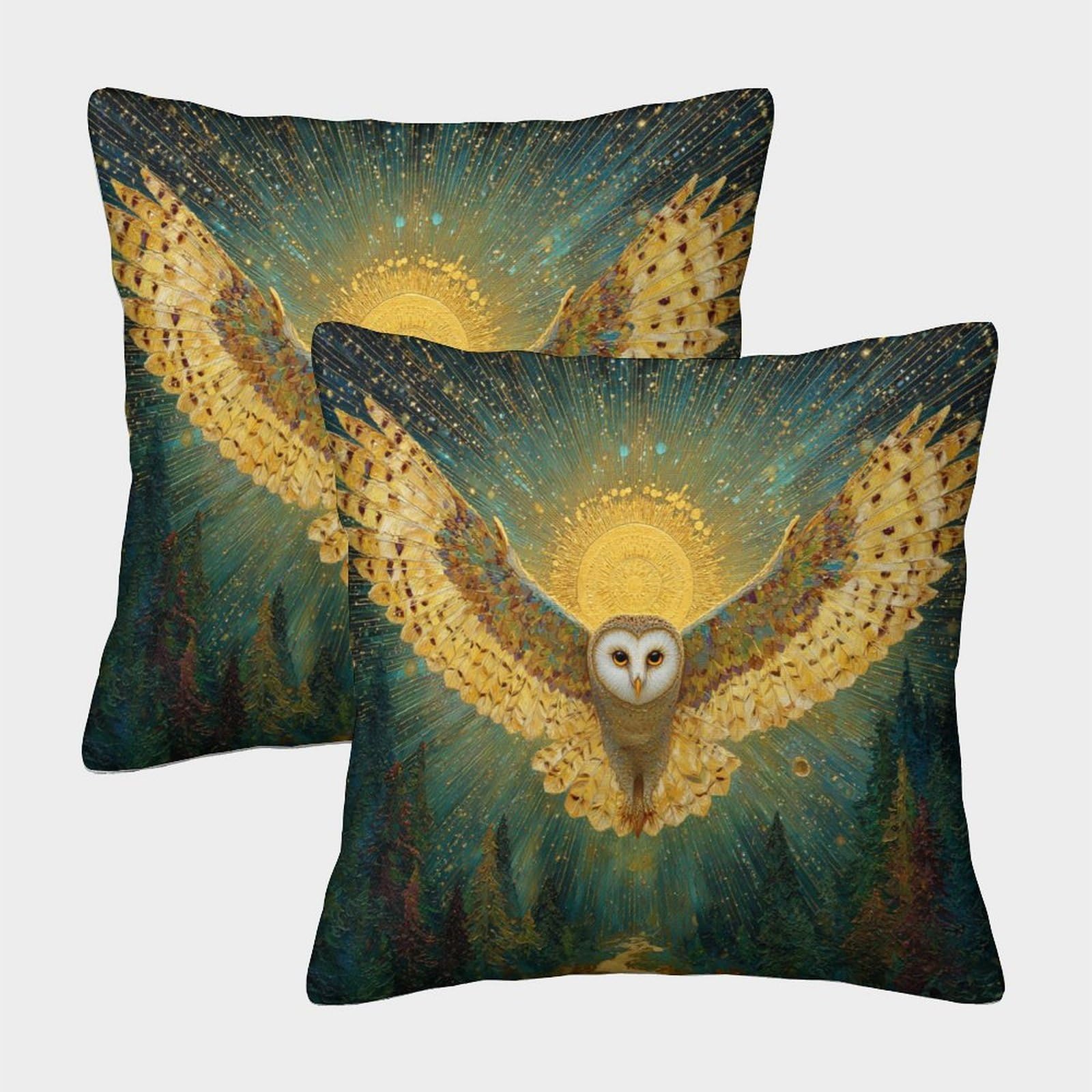 kaiyun 2 Pack An Owl Soaring with Outstretched Wings, The Starry Sky, And The Forest 3D Image Printed Single-sided Cushion Cover 50x50cm
