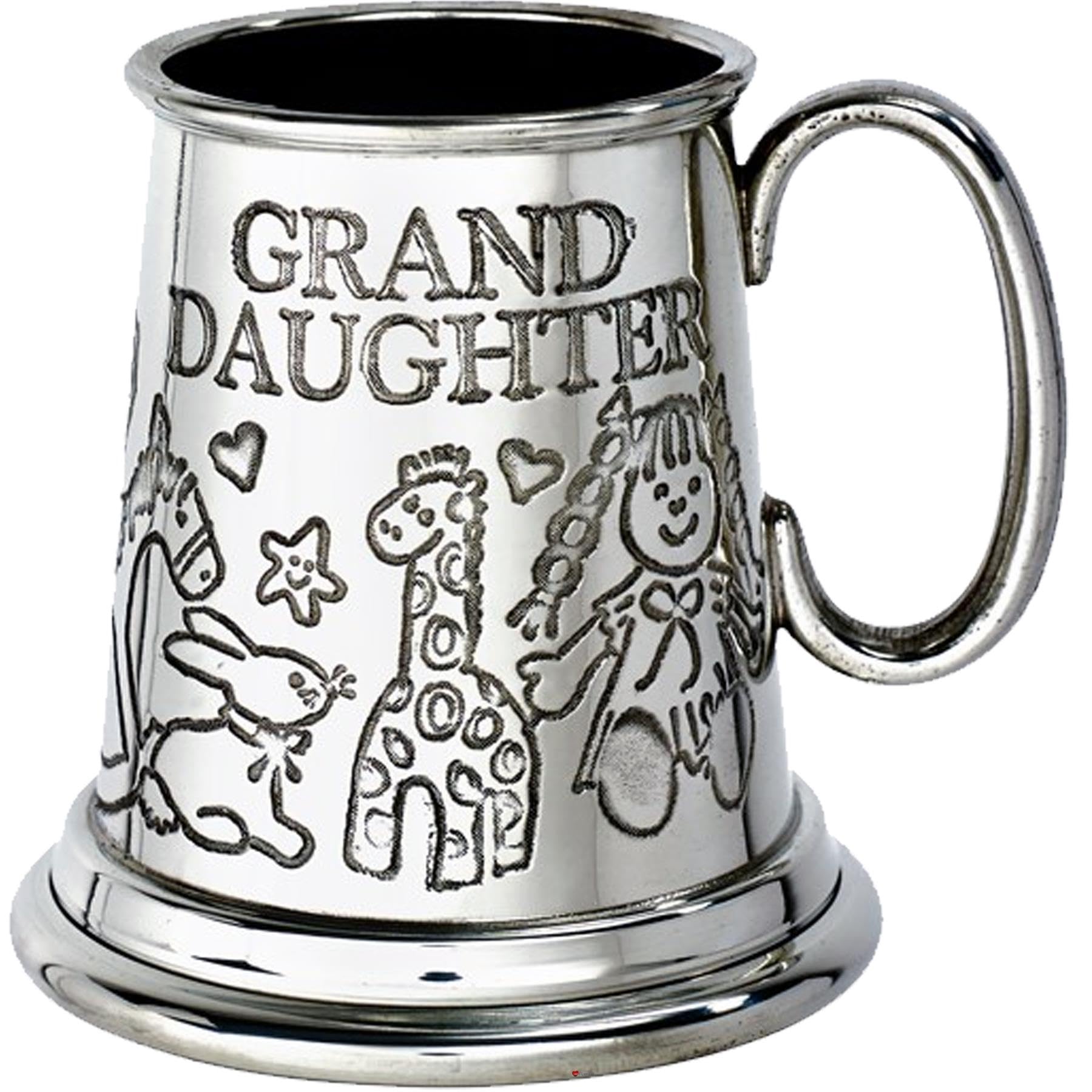 Taza infantil de cuarto de pinta para nieta de estaño puro
