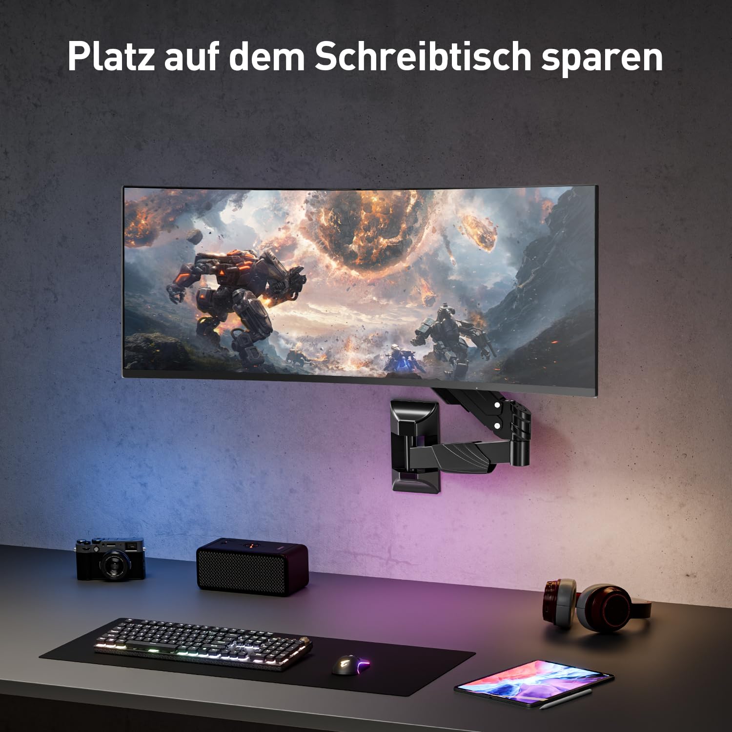ELIVED Supporto da parete per monitor max. 43 pollici, ultra wide fino a 15 kg, VESA 75/100/200 mm, montaggio a parete resistente, regolabile in altezza, braccio EV3421B