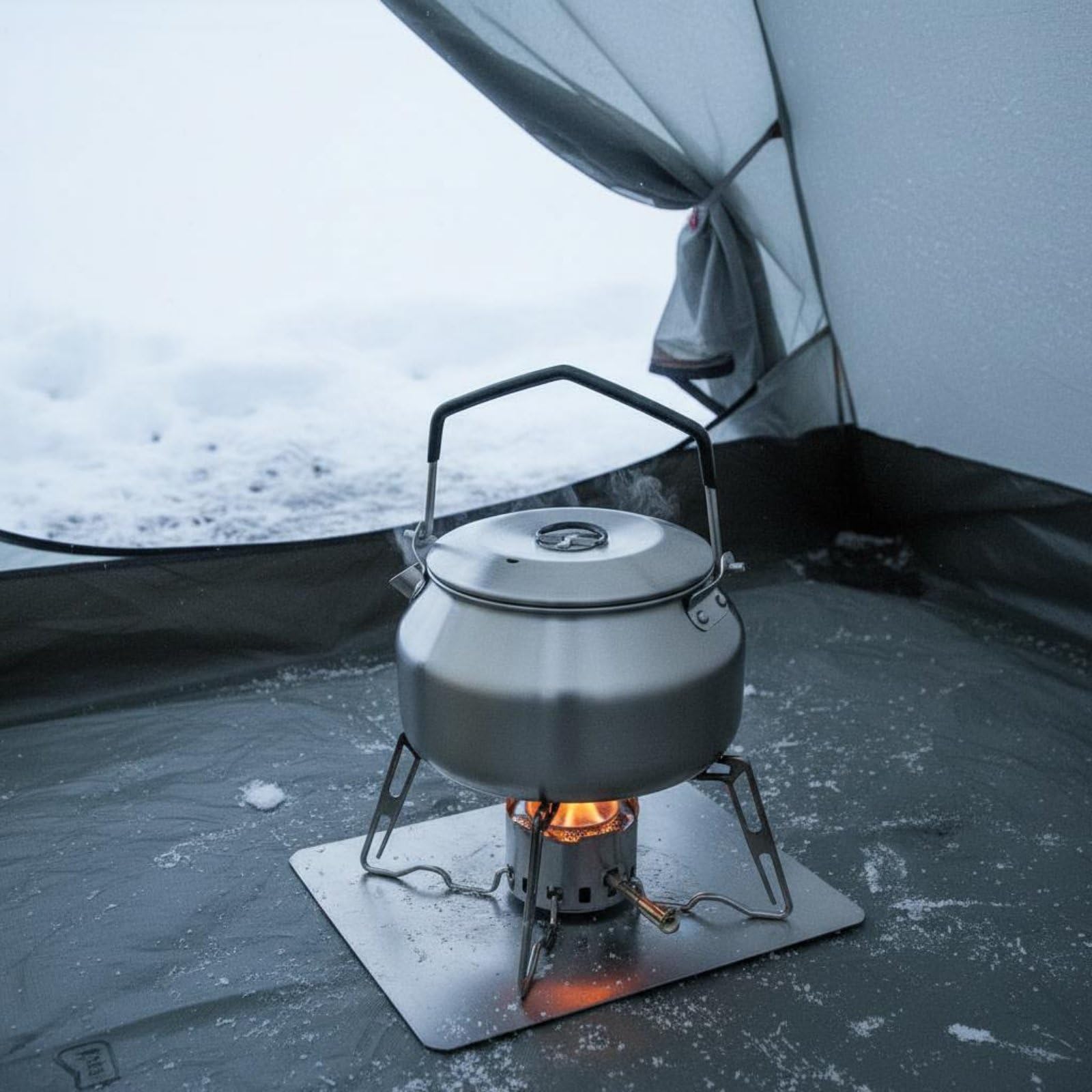 MERIGLARE Bouilloire en Acier Inoxydable Bouilloire de Camping Marmite Théière Cafetière Pot Acier 304 Résistant au Feu Poignée Pliable Anti-chaleur Chauffage, Khaki