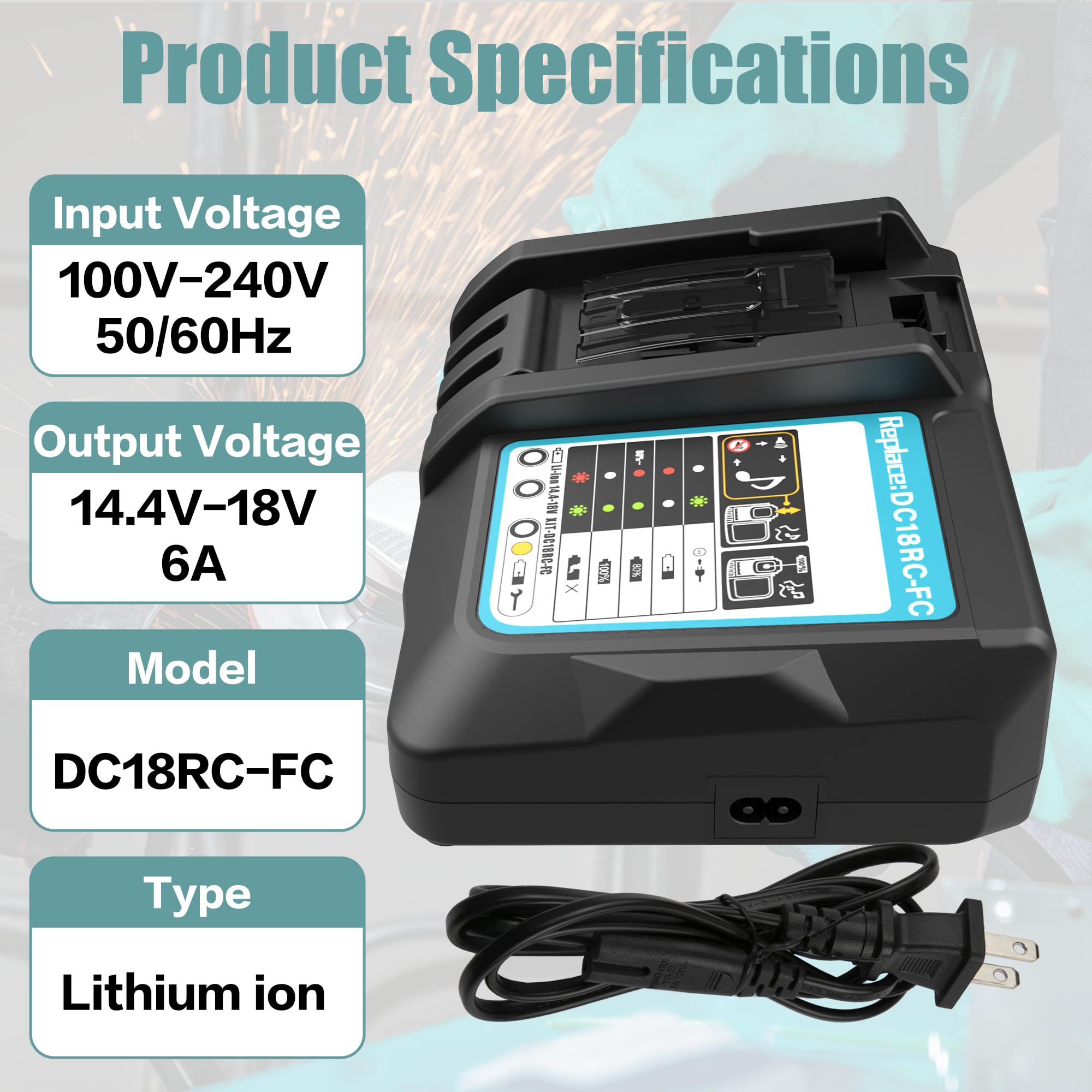 DC18RC 18V Rapid Charger Compatible with Makita Battery BL1815 BL1820 BL1830 BL1840B BL1850 BL1860 BL1450 Replacement for Makita Battery Charger 14.4V-18V