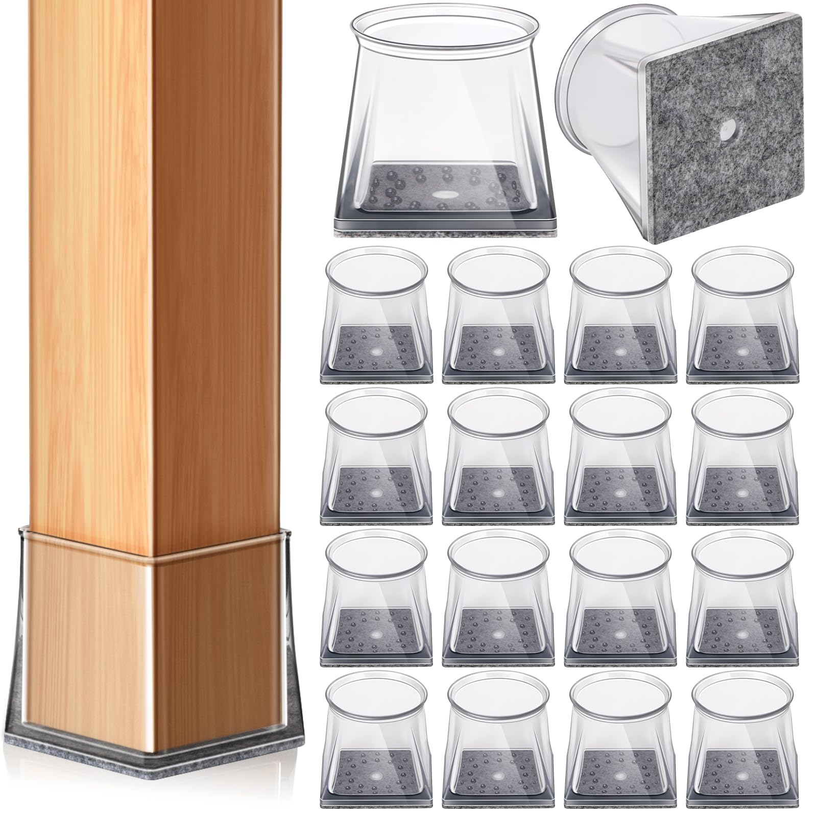 32 Pcs Chair Leg Floor Protectors Square,Furniture Feet Protector Pads,Clear Silicone Chair Leg Cover for Hardwood Floors,Anti-Scratch Reduce Noise(XL Fit:39-47mm)
