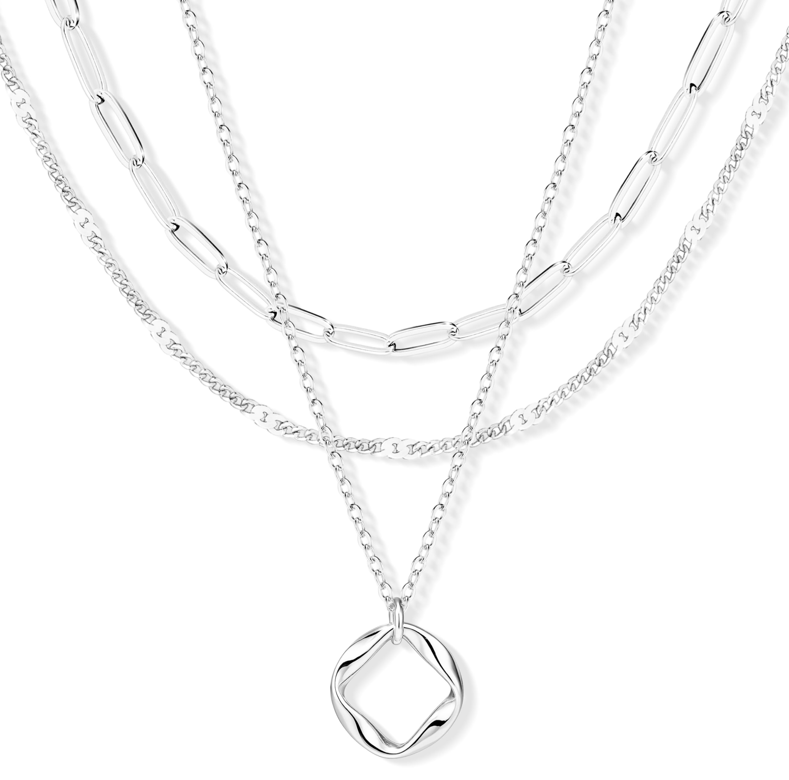 Poxtex Layered Gold Necklaces for Women, Stackable Dainty 14K Gold Silver Plated Trendy Simple Heart Diamond Cross Bow Circle Pendant Paperclip Choker Dot Chain Necklace,Jewelry Set Gifts for Women