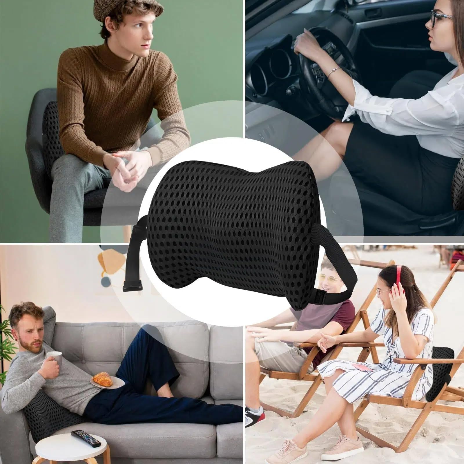 Cuscino ergonomico di supporto lombare, cuscino per schienale in memory foam di alta qualità, per sedia da ufficio, auto e giochi, design ortopedico per alleviare il dolore lombare, copertura in rete
