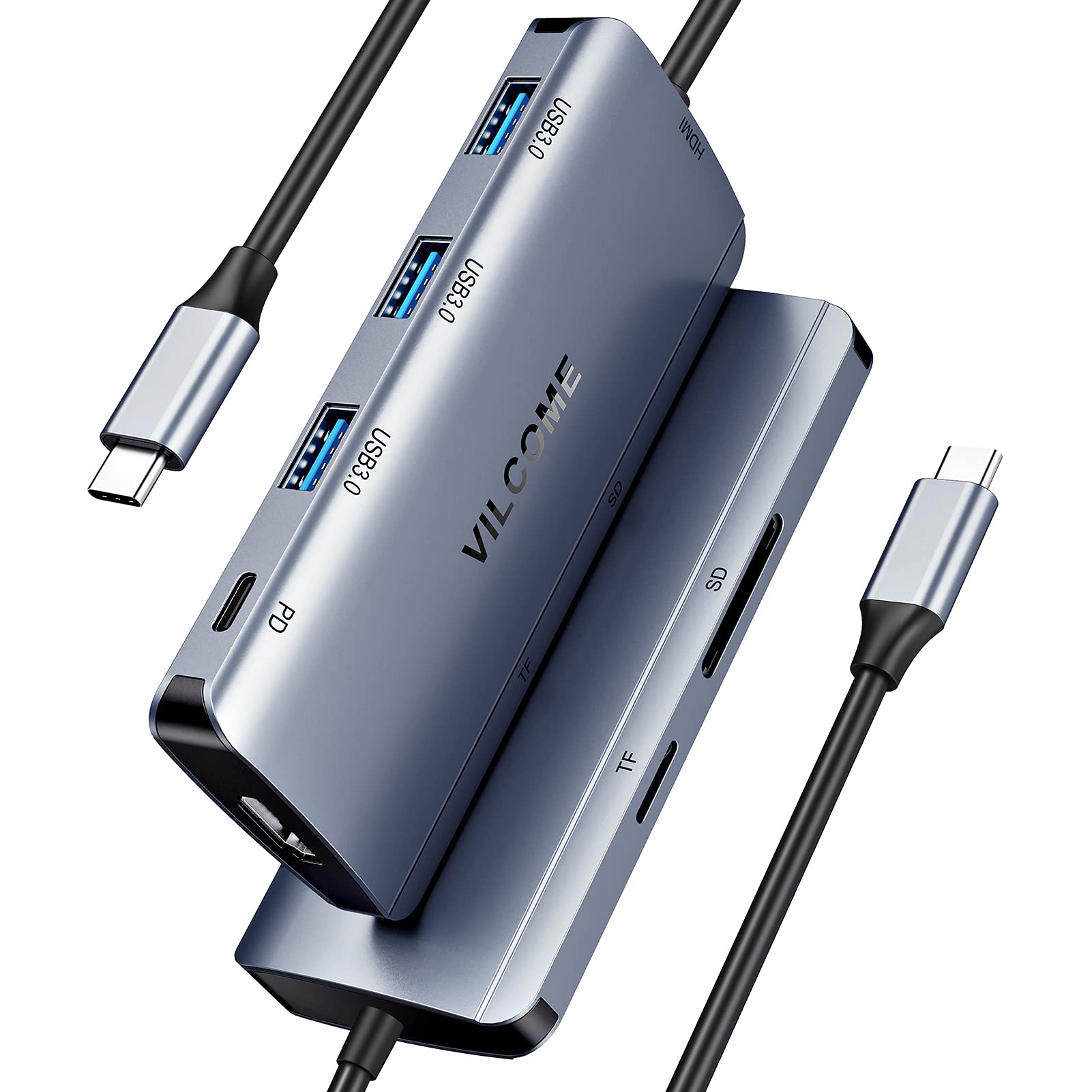 USB C Hub,Vilcome 7-in-1 USB C Hub Multiport Adapter with 4K USB C to HDMI,SD/TF Card Reader and 3 USB 3.0 Ports,87W Power Delivery,for MacBook Pro, Pixelbook, XPS, and More