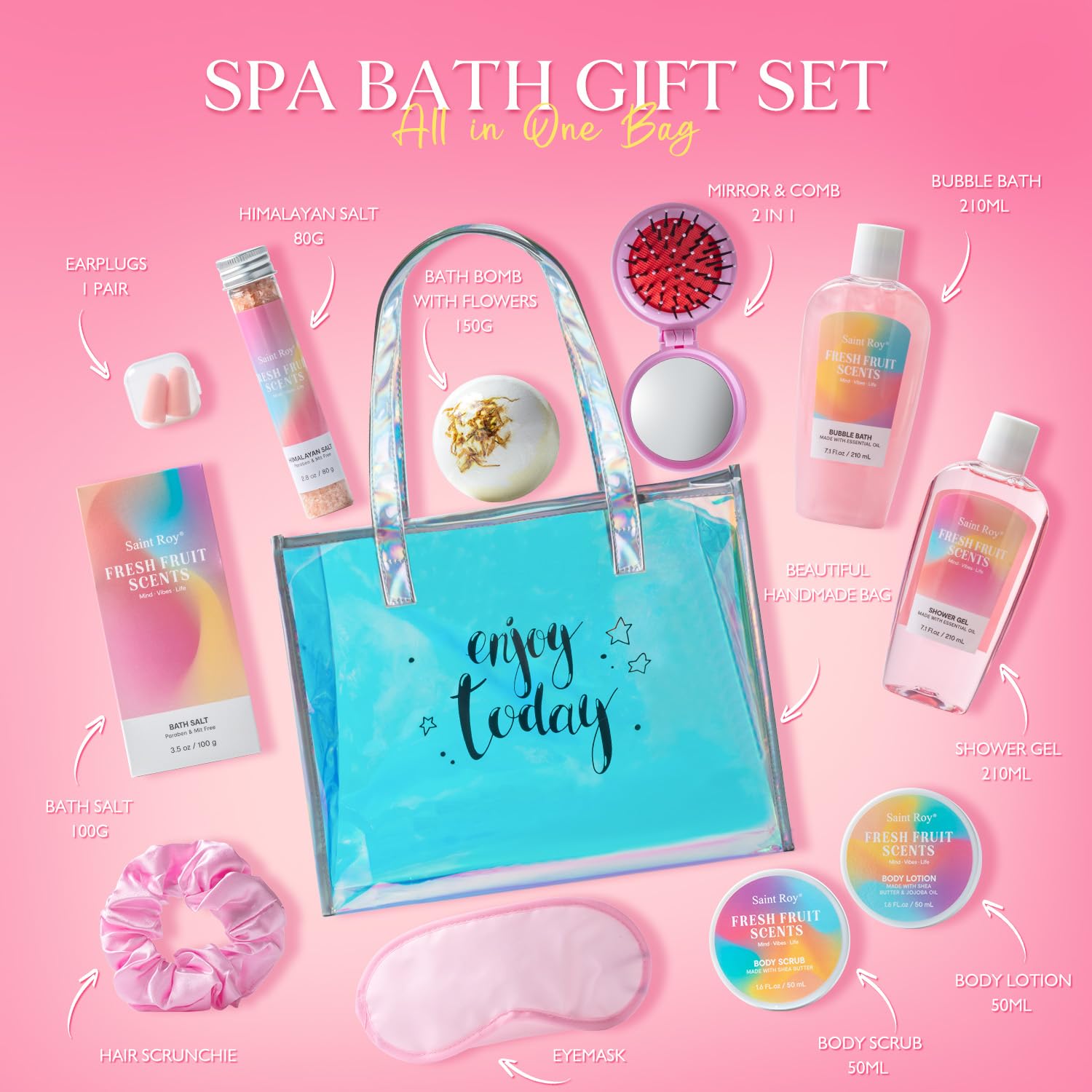 Saint Roy - 【Idee regalo spa per la casa per le donne】Il kit da bagno per il corpo e il lavaggio con diversi articoli da toeletta è ideale per offrirti un'esperienza spa diversa e