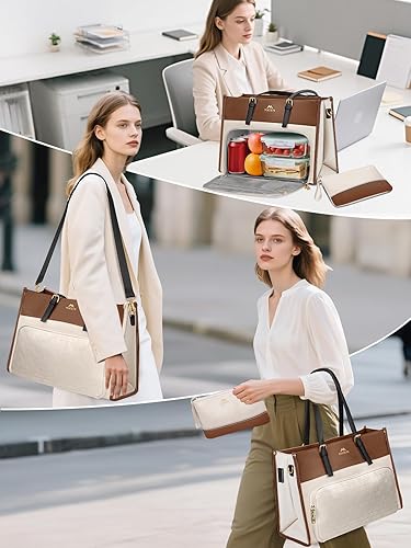 Miniatura 2 de MATEIN Bolsa de mano para laptop con compartimento aislado para el almuerzo para mujer, maletín de trabajo 2 en 1 de piel sintética con embrague
