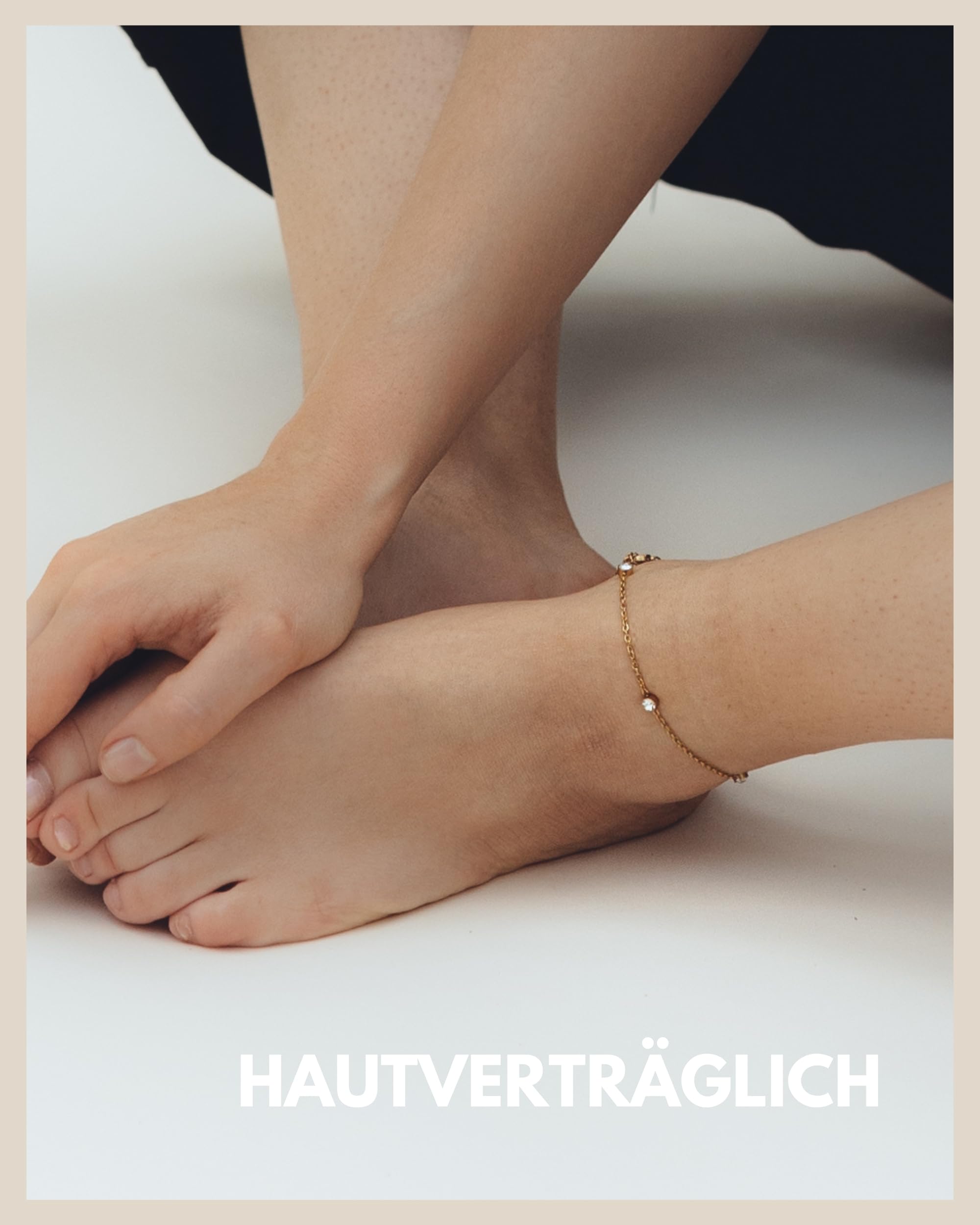 Gd. GOOD.designs EST. 2015 Zirkonia Fußkette für Damen wasserfest I Fußkettchen verstellbar (22-27cm) aus Edelstahl in 18K Gold und Silber I Frauen Fußschmuck mit funkelnden Dots