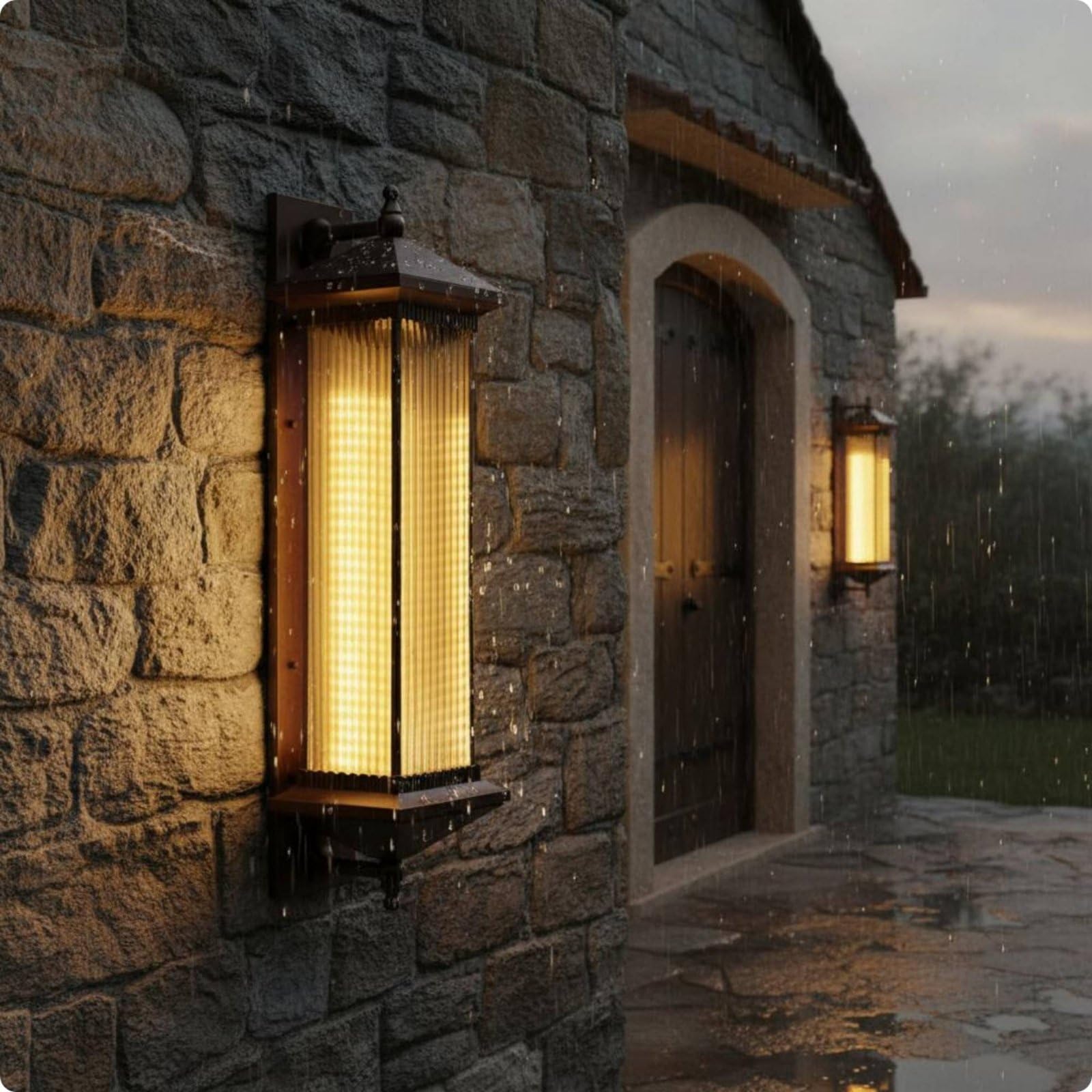 Outdoor Wandleuchte Solar Laterne Wandlampe Außenwandleuchte Solarleuchte mit Warmem Und Neutralem Licht aus Aluminium Und Glas IP55 für Haustür, Kabelgebunden, 78CM Höhe, Rillen-Glas