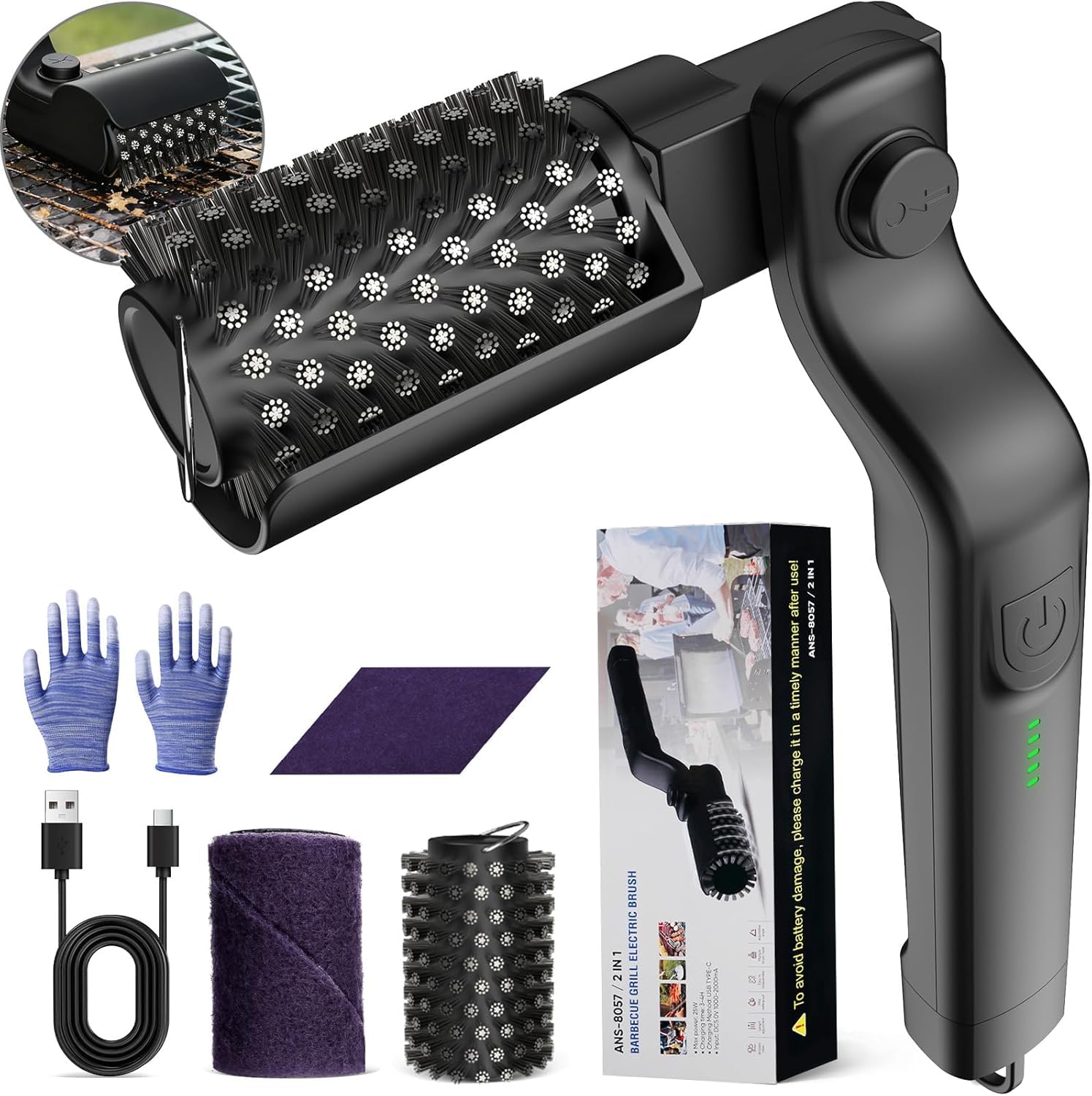 Brosse de barbecue électrique sans fil rechargeable 400 tr/min
