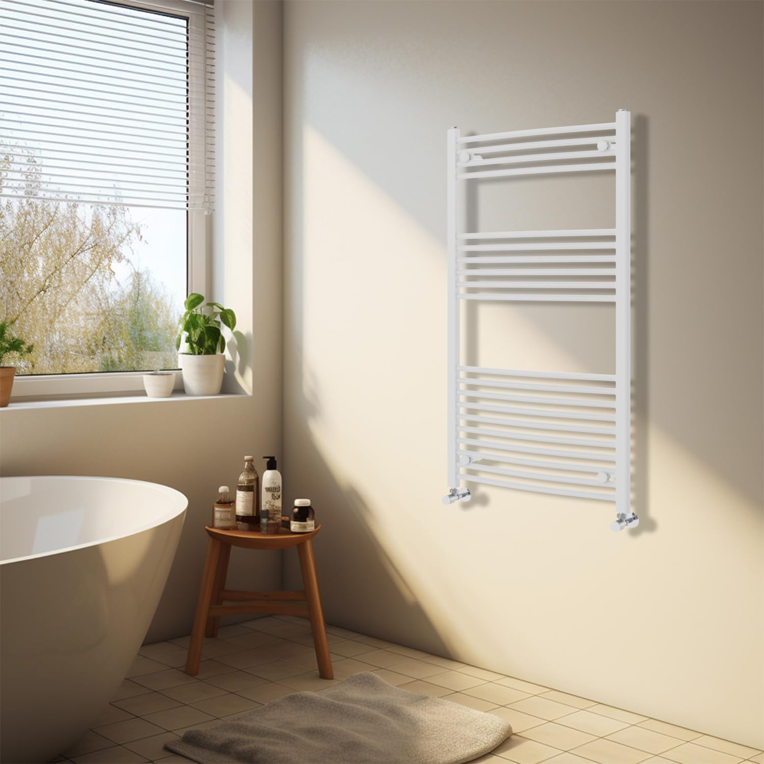 NRG White Heated Towel Rail Curved Designer Bathroom Radiator - 1200×600mm — image 1