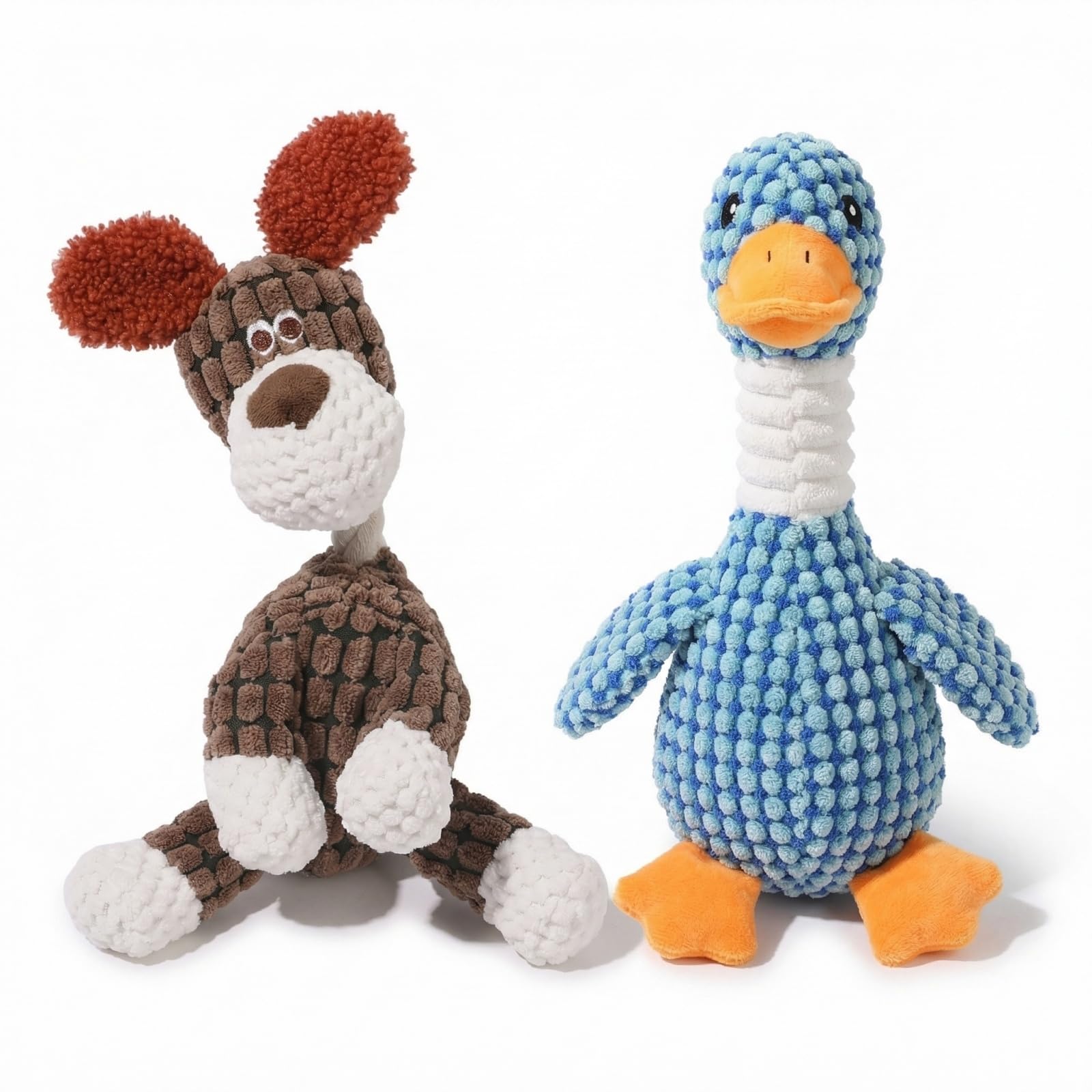 Mtbricey 2PCS Dog Toys for Chewers 2026 Durable Plush Squeaky Dog Toy for Small Medium Dogs Puppy Teething Chew Toy Interactive Tough Dog Toys for Boredom Indoor Play (DOG & GOOSE)