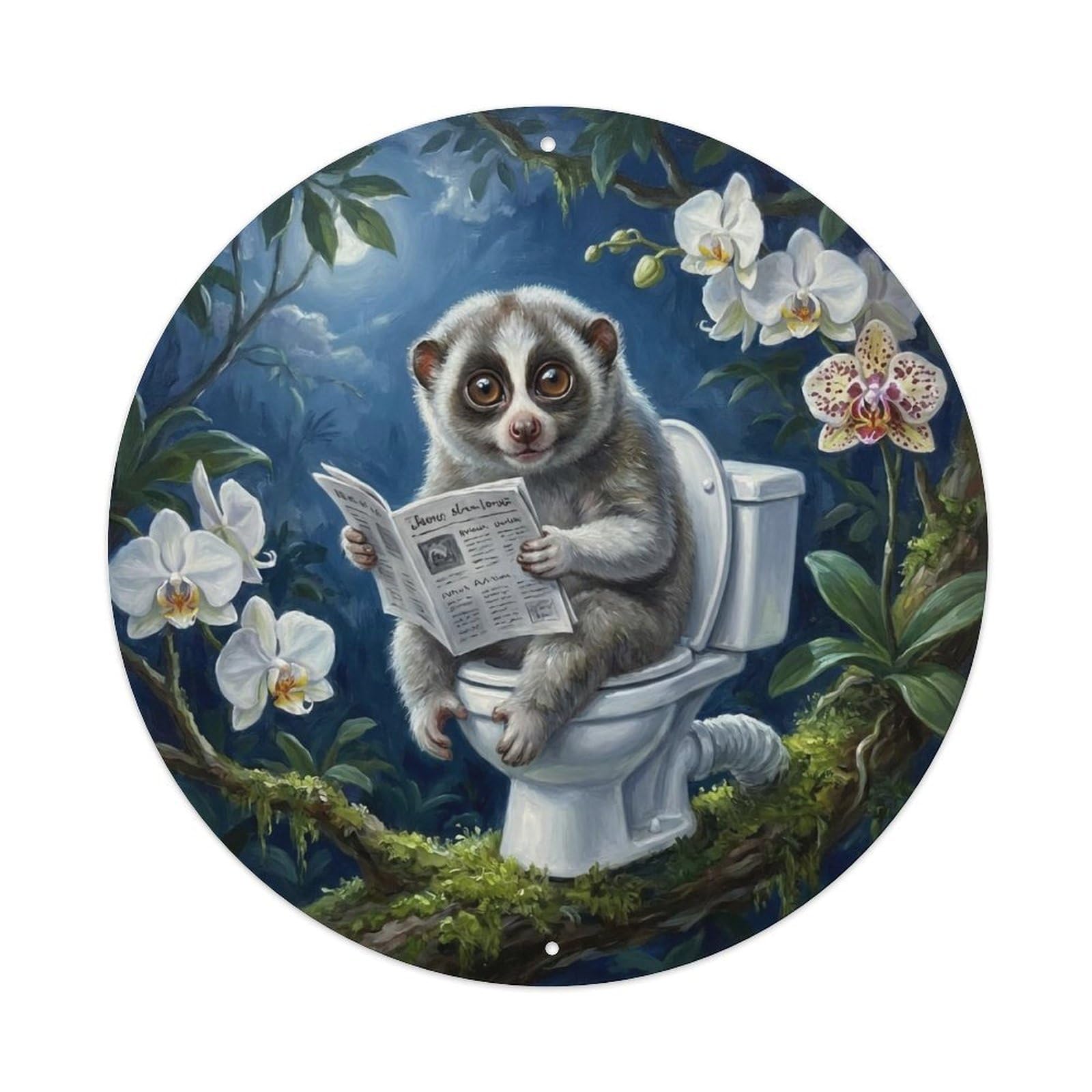 Slow Loris On Toilet Humorous Bathroom Night Branch Reads Metal Tin Sign
